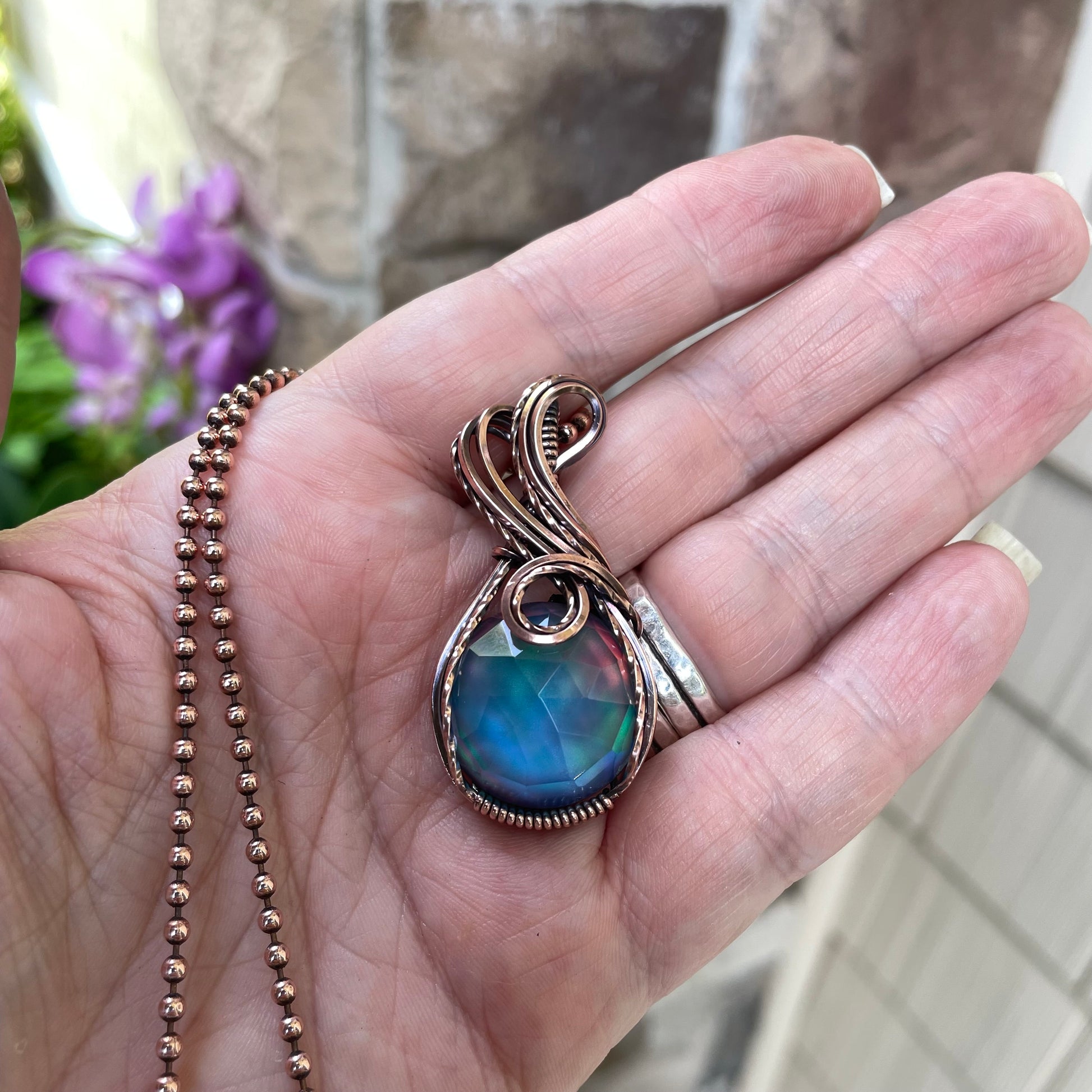 Aurora Opal Blue Green Copper Necklace