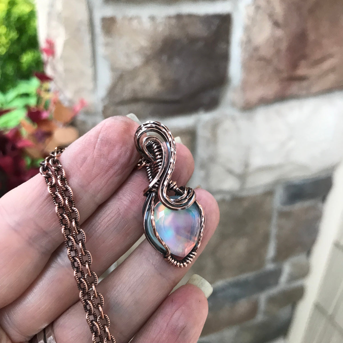 Aurora Opal Pastel Copper Pendant