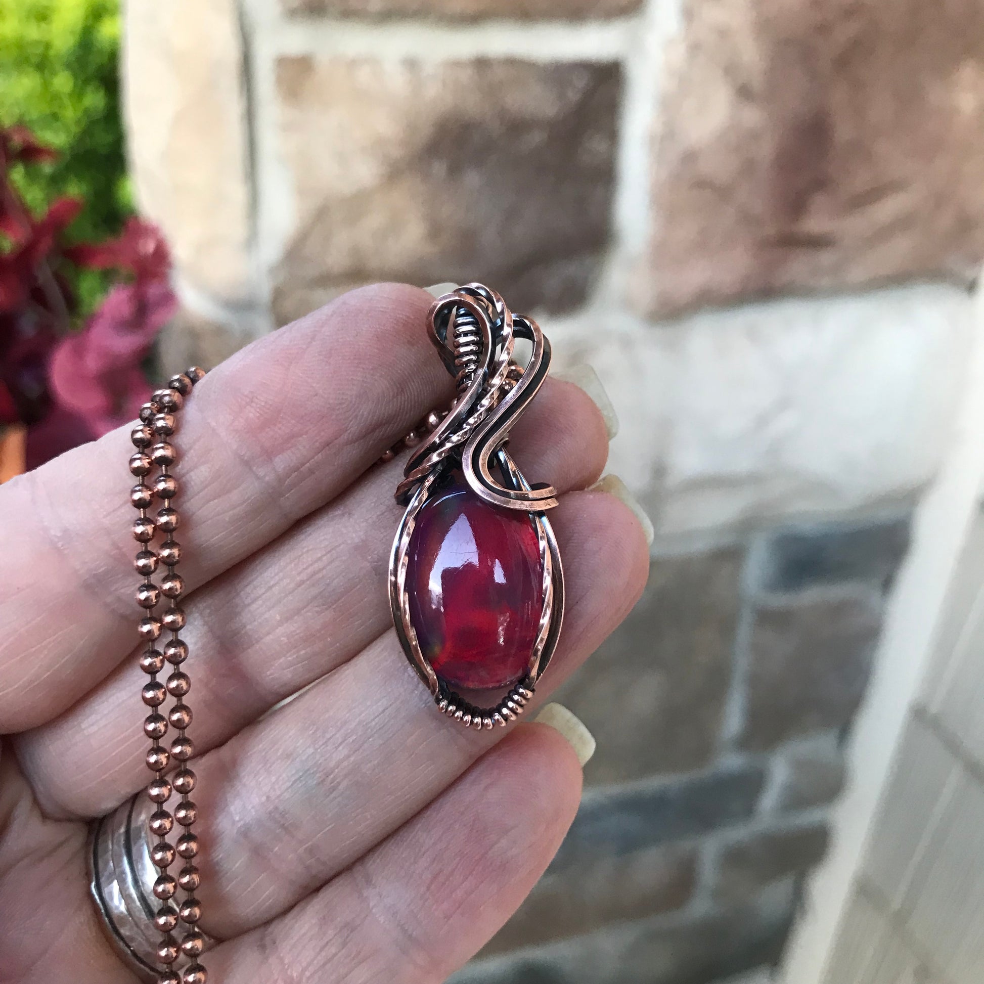 Aurora Opal Maroon Copper Necklace