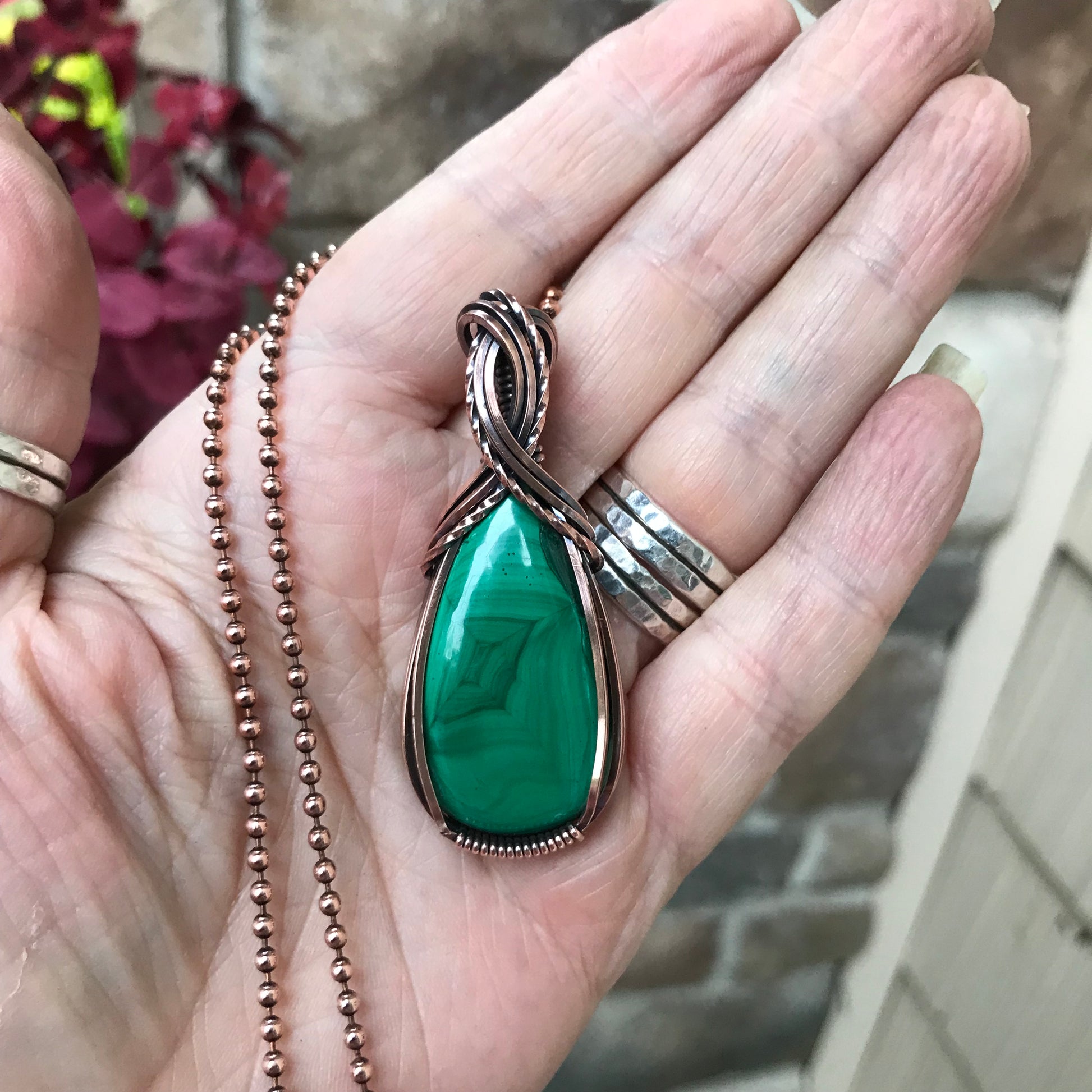 Malachite Copper Teardrop Pendant
