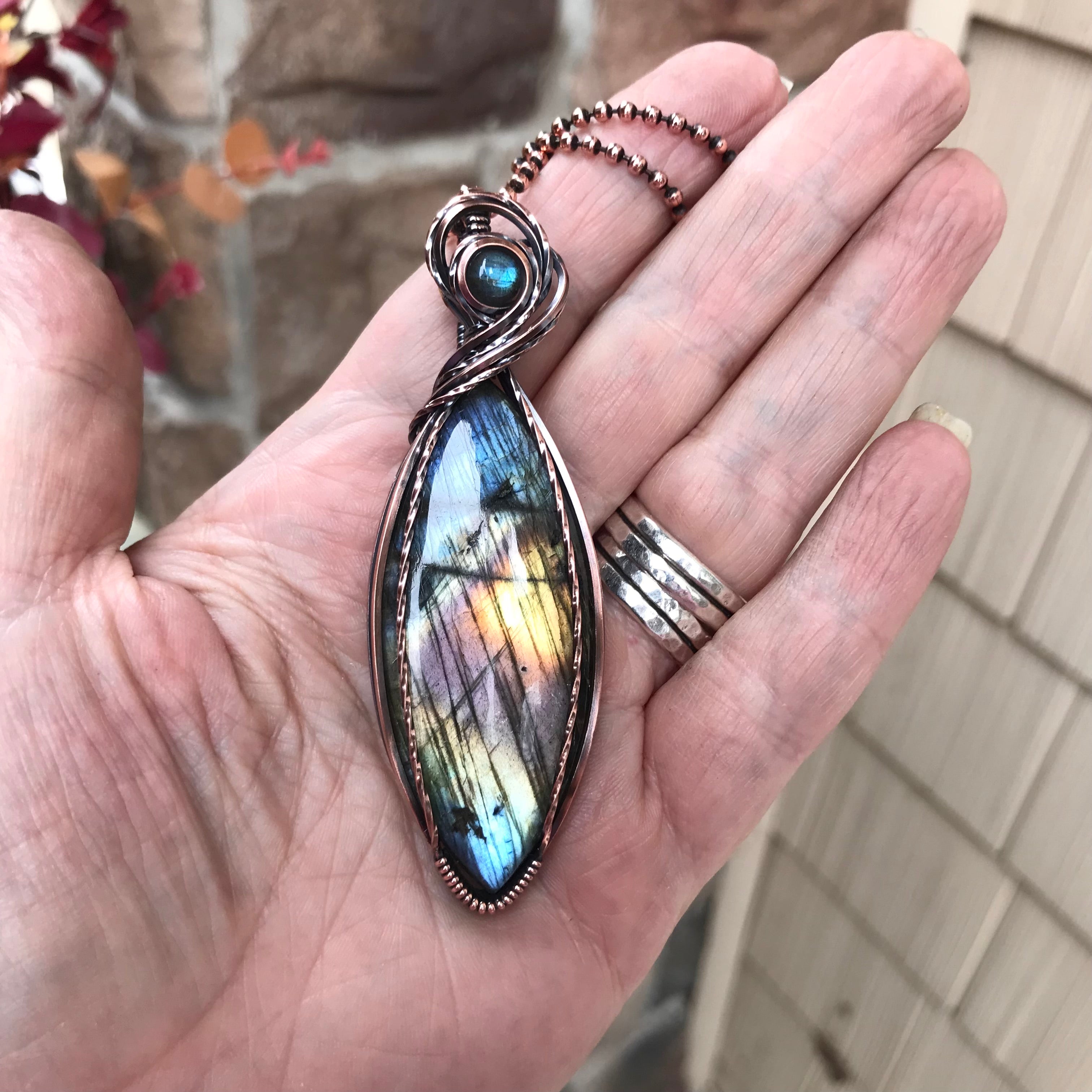 Rainbow Labradorite Marquis Copper Necklace