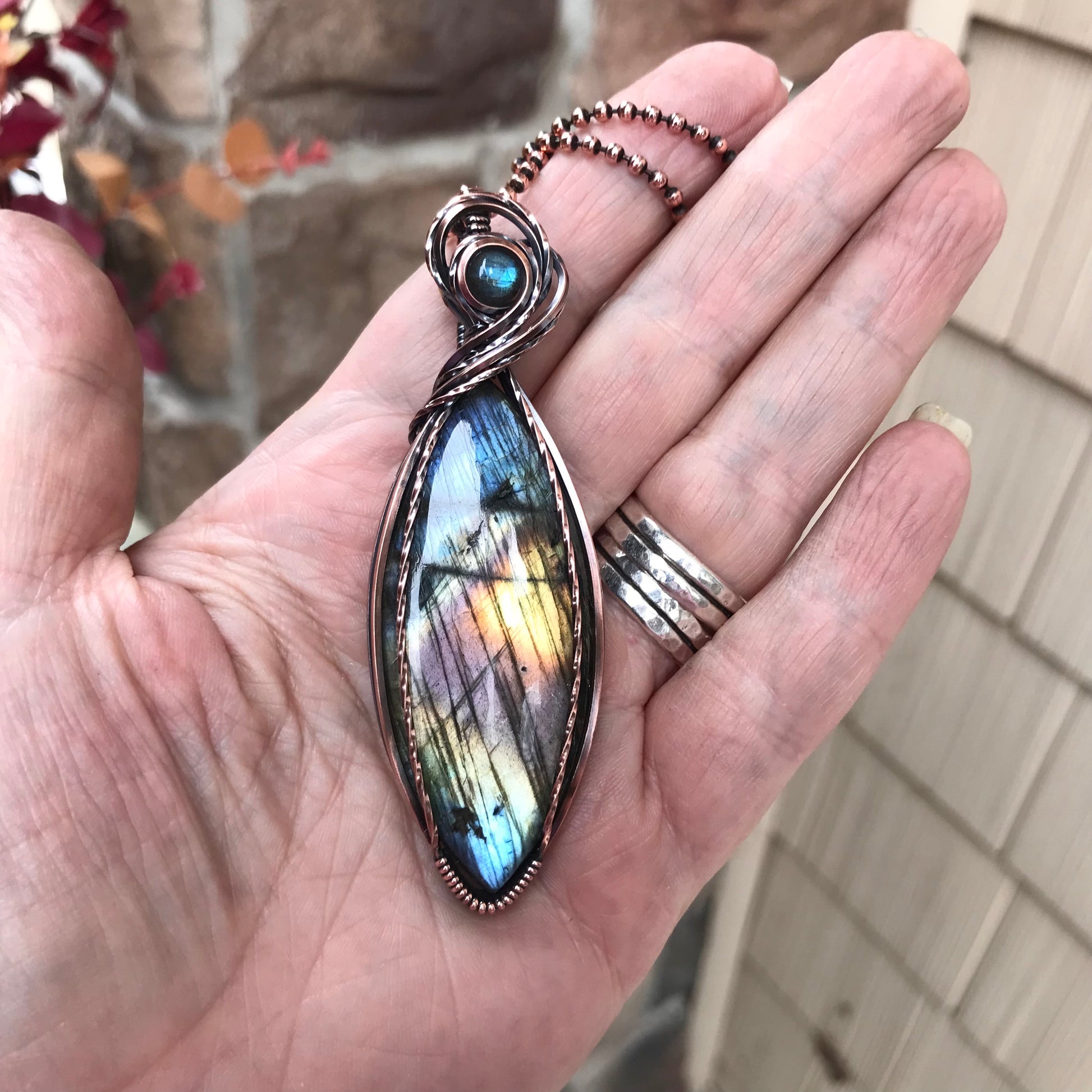 Rainbow Labradorite Marquis Copper Necklace