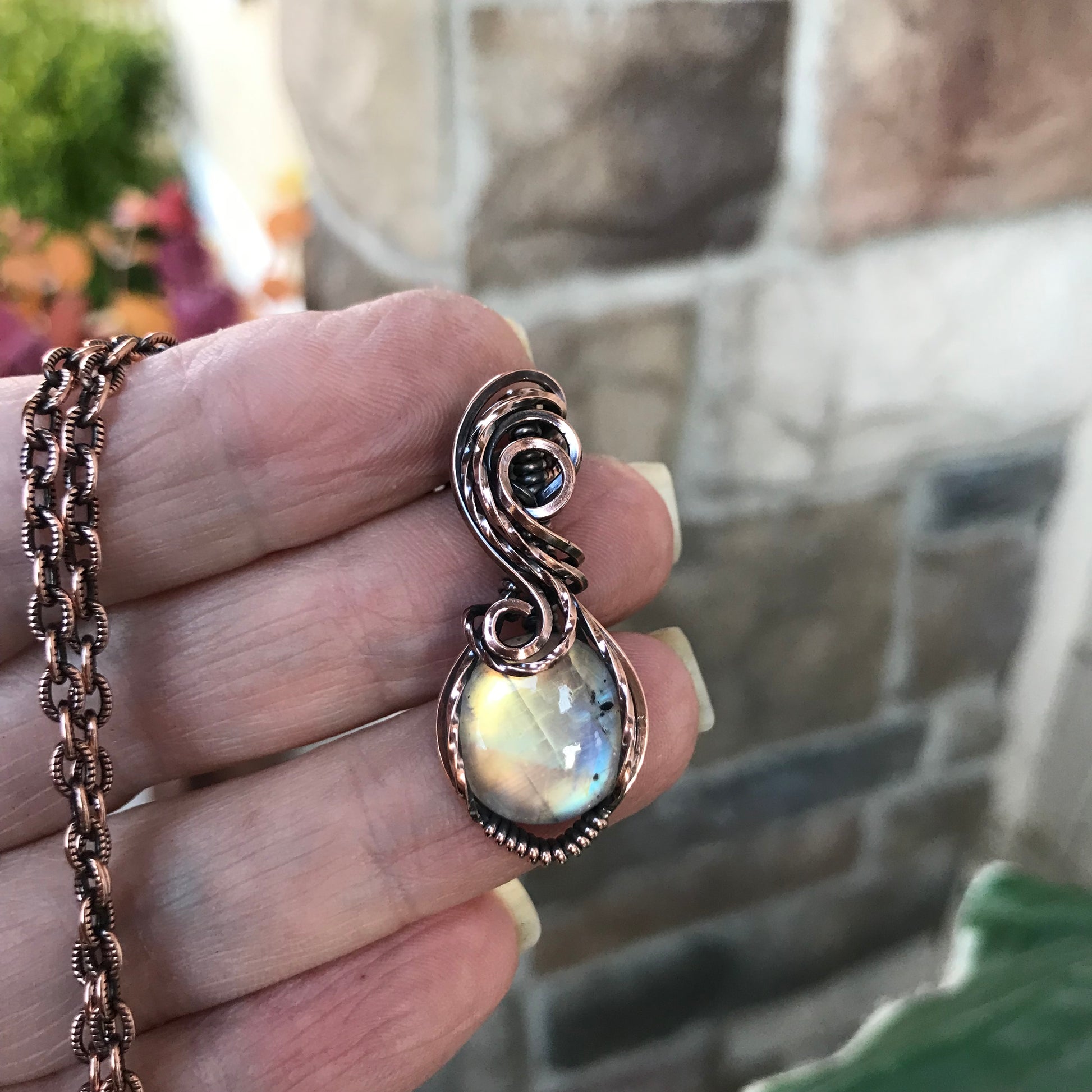 Golden Moonstone Swirly Copper Necklace