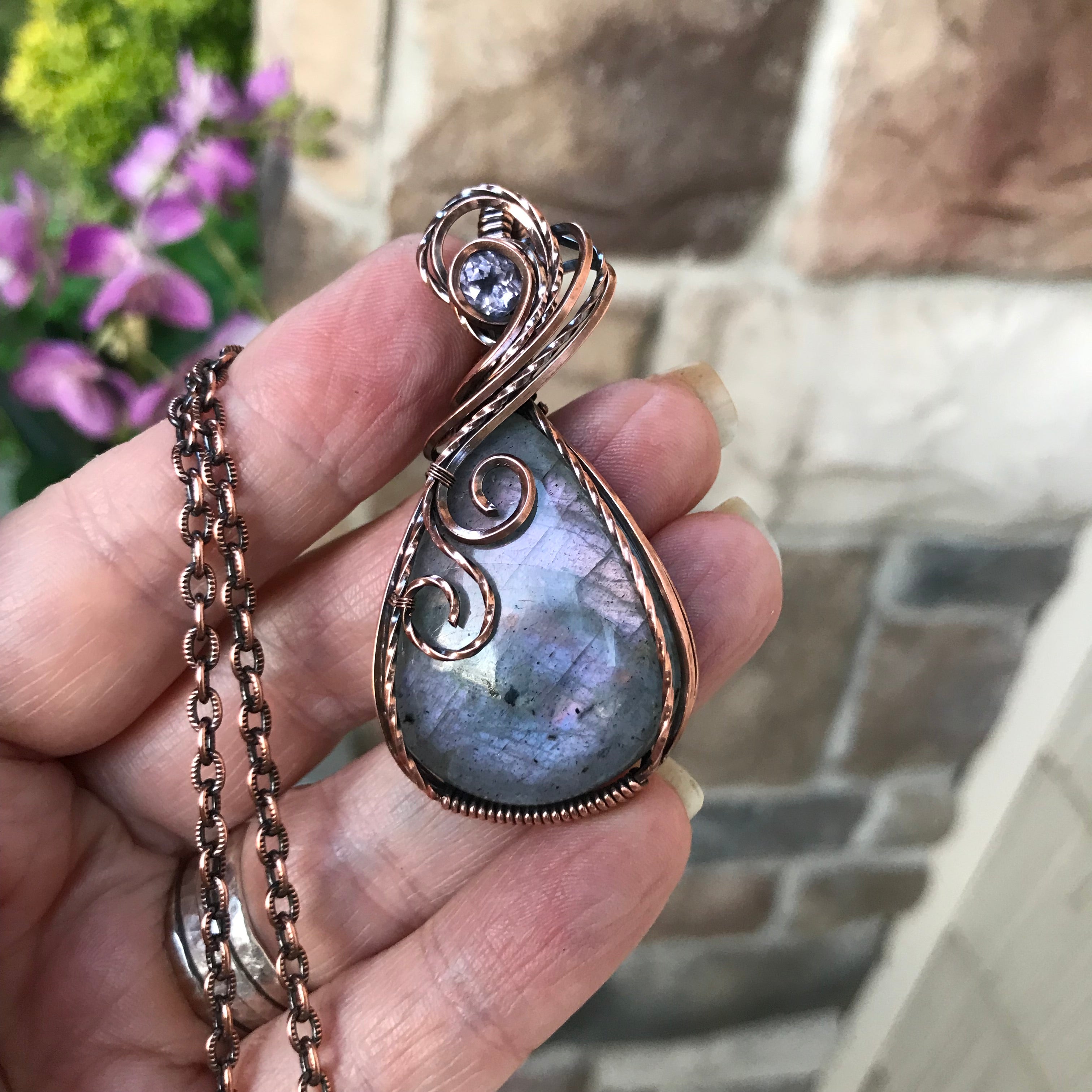 Purple Lavender Labradorite Copper Pendant