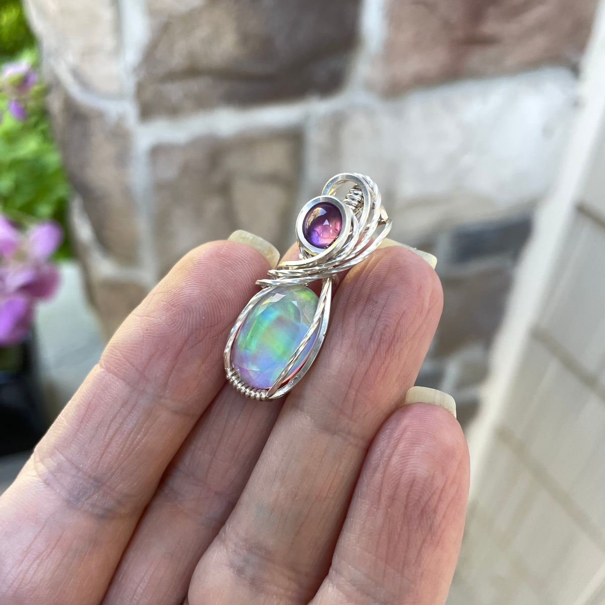 Aurora Opal Oval Silver Pendant