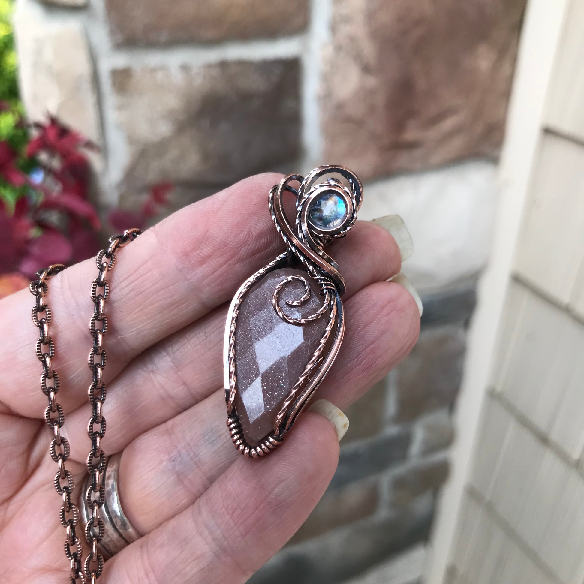 Peach Moonstone Copper Pendant