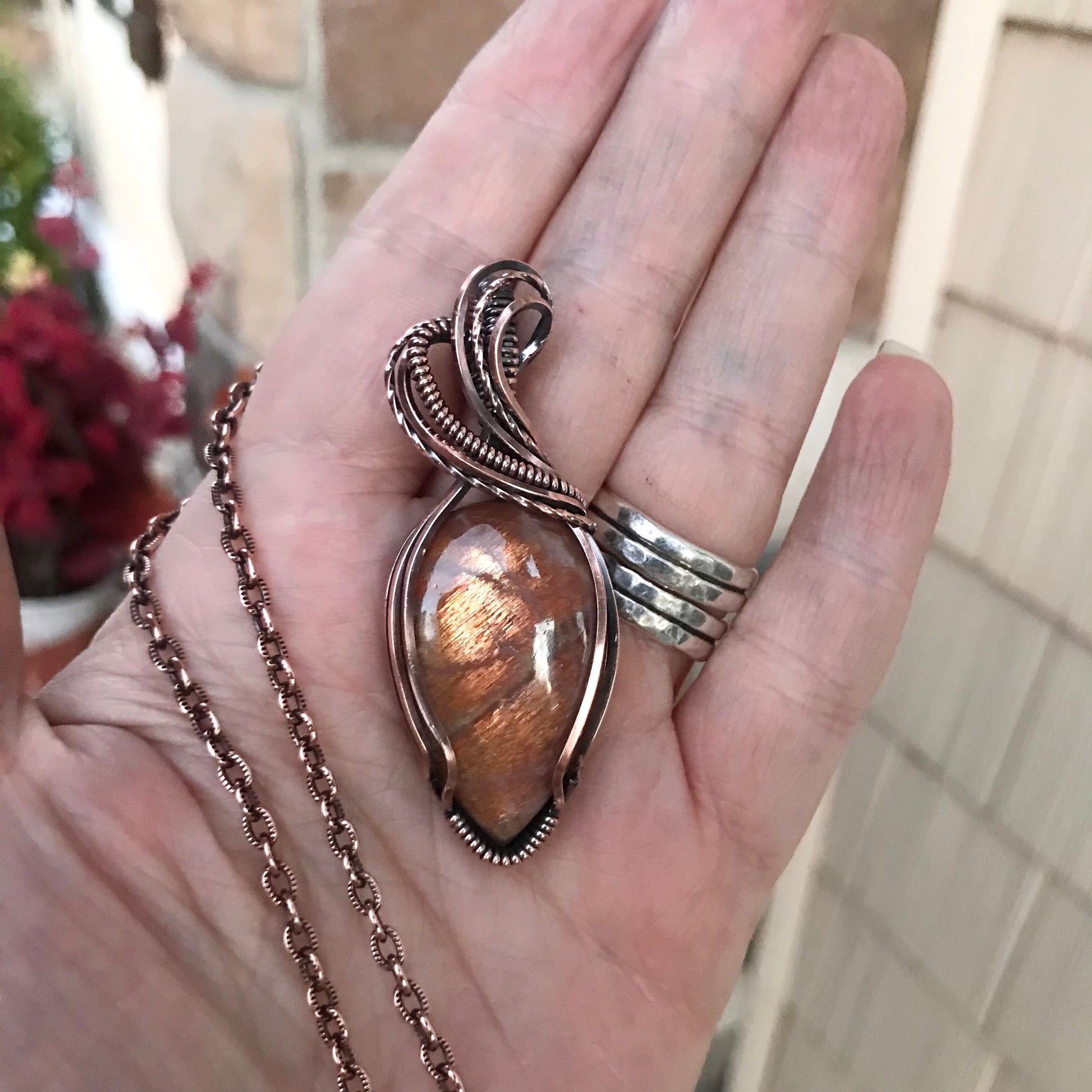 Sunstone Teardrop Copper Necklace