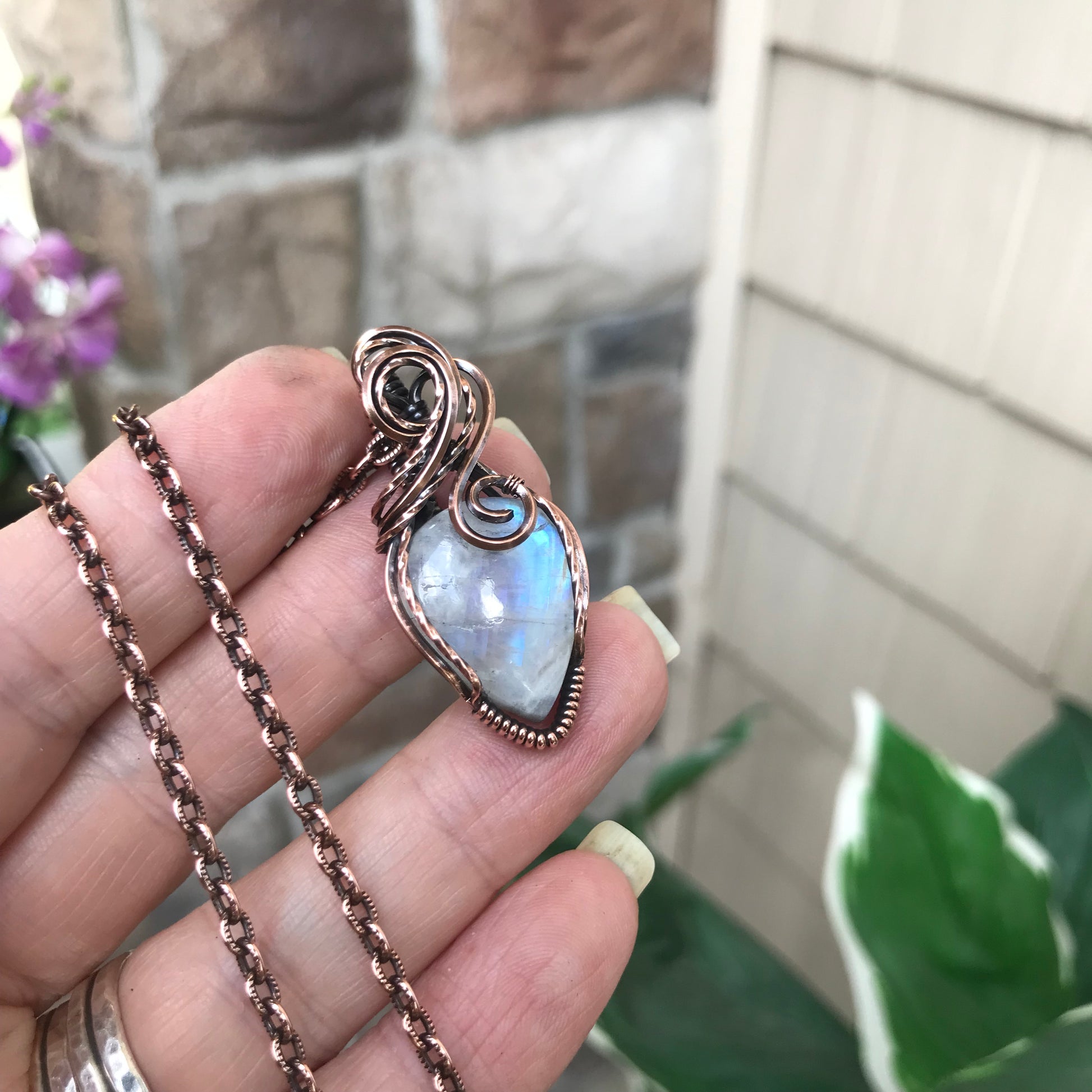 Blue Moonstone Small Copper Pendant