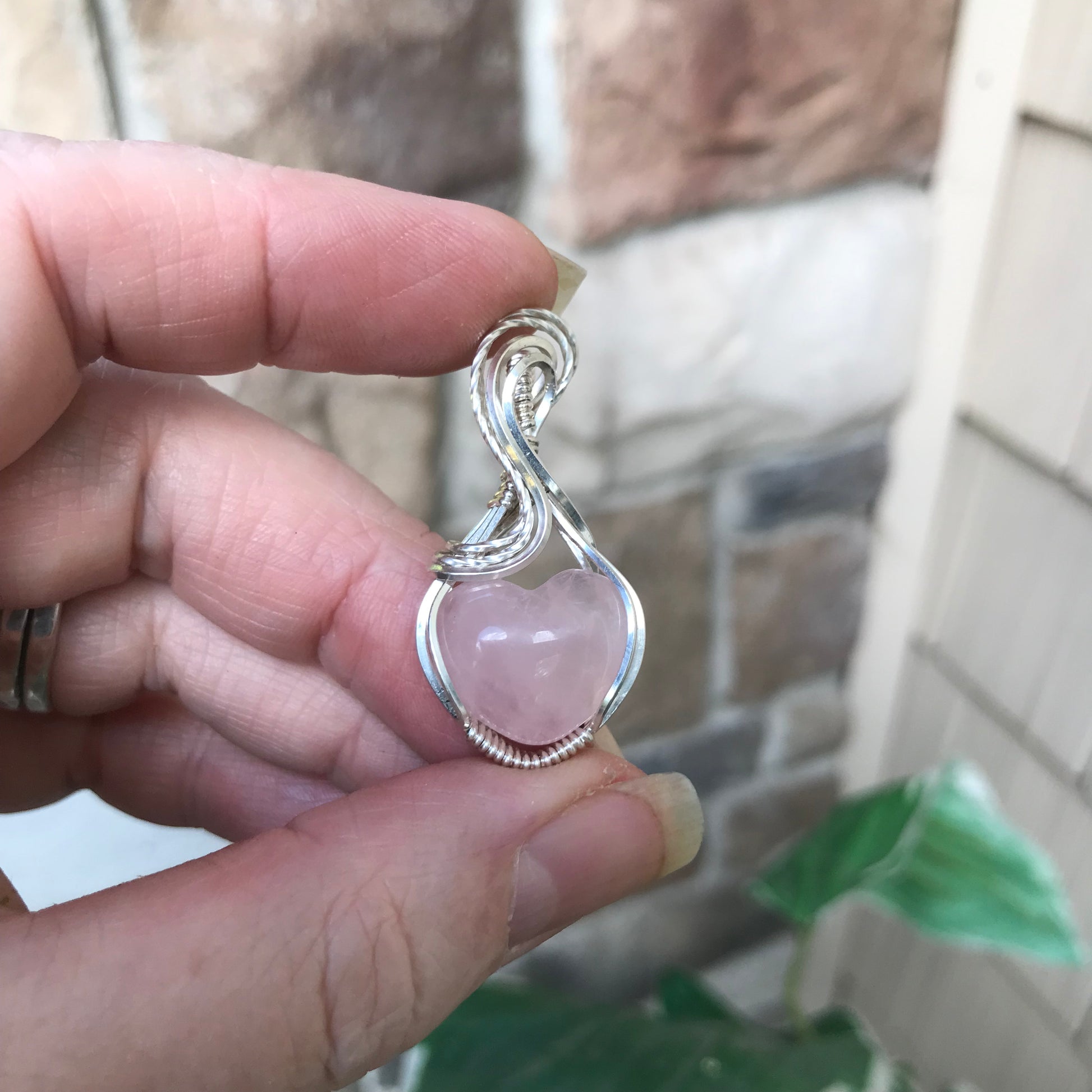 Rose Quartz Mini Heart Shaped Silver Necklace