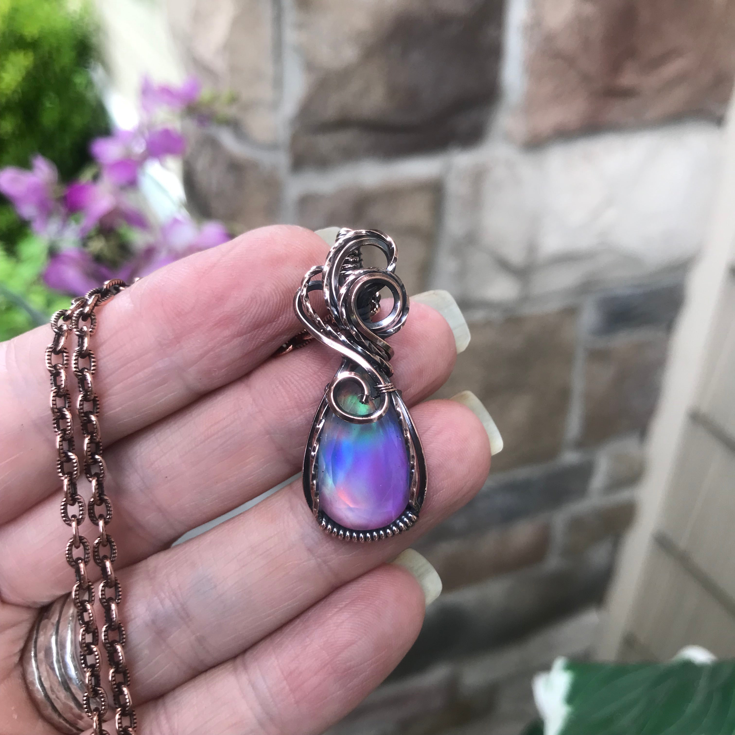 Aurora Opal Rainbow Copper Necklace