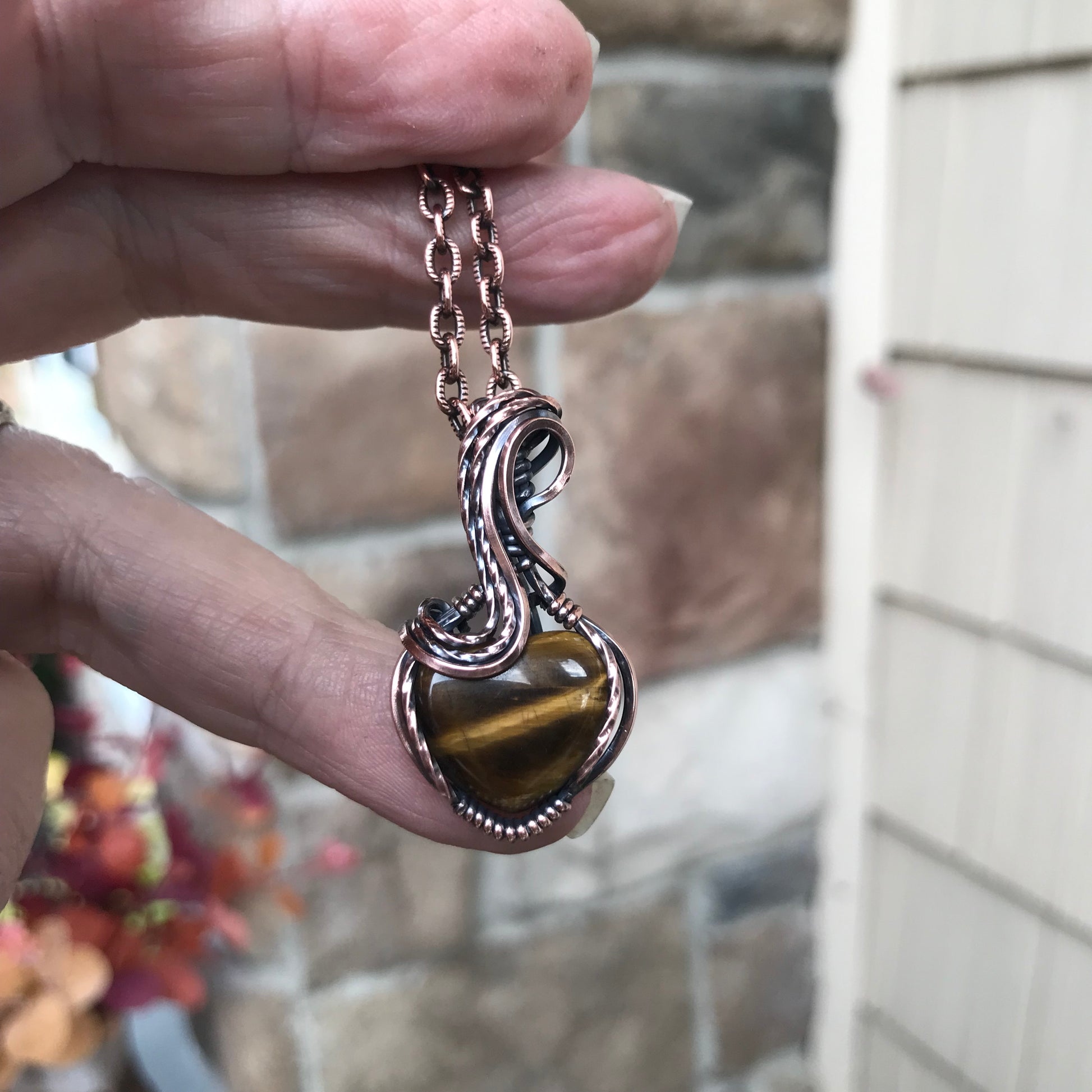 Tiger Eye Mini Heart Copper Necklace