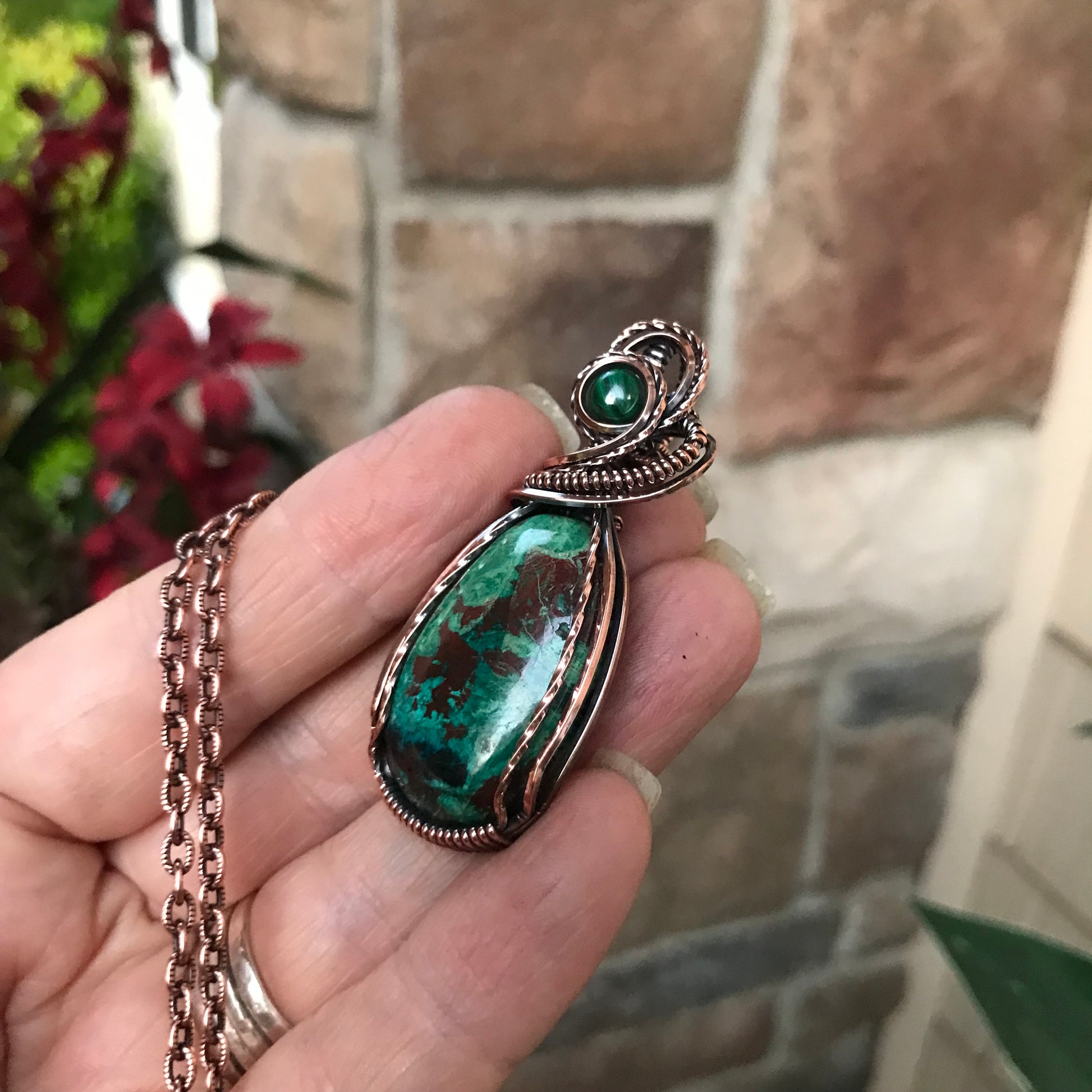 Shattuckite with Malachite Accent Copper Necklace