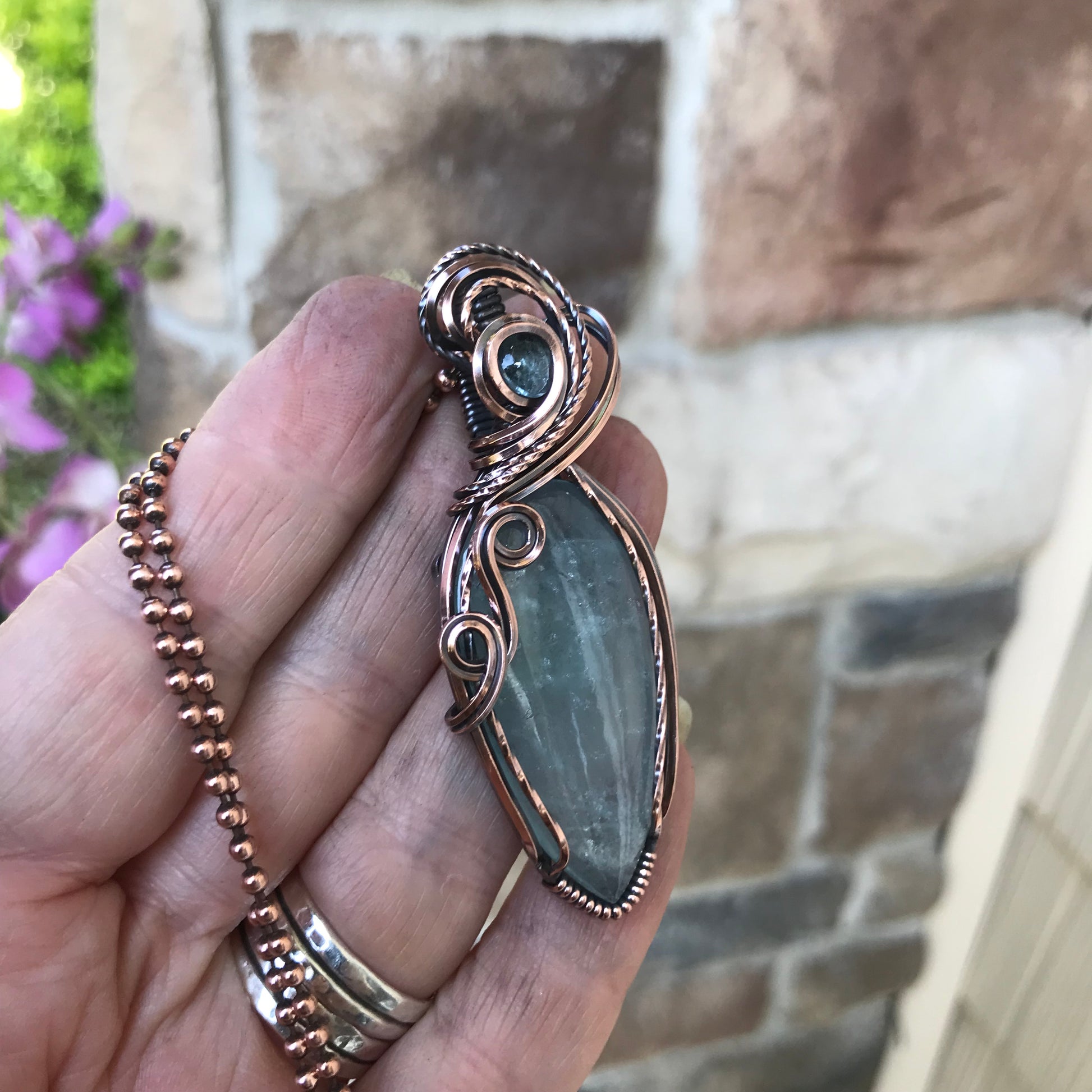 Aquamarine Teardrop Swirly Necklace