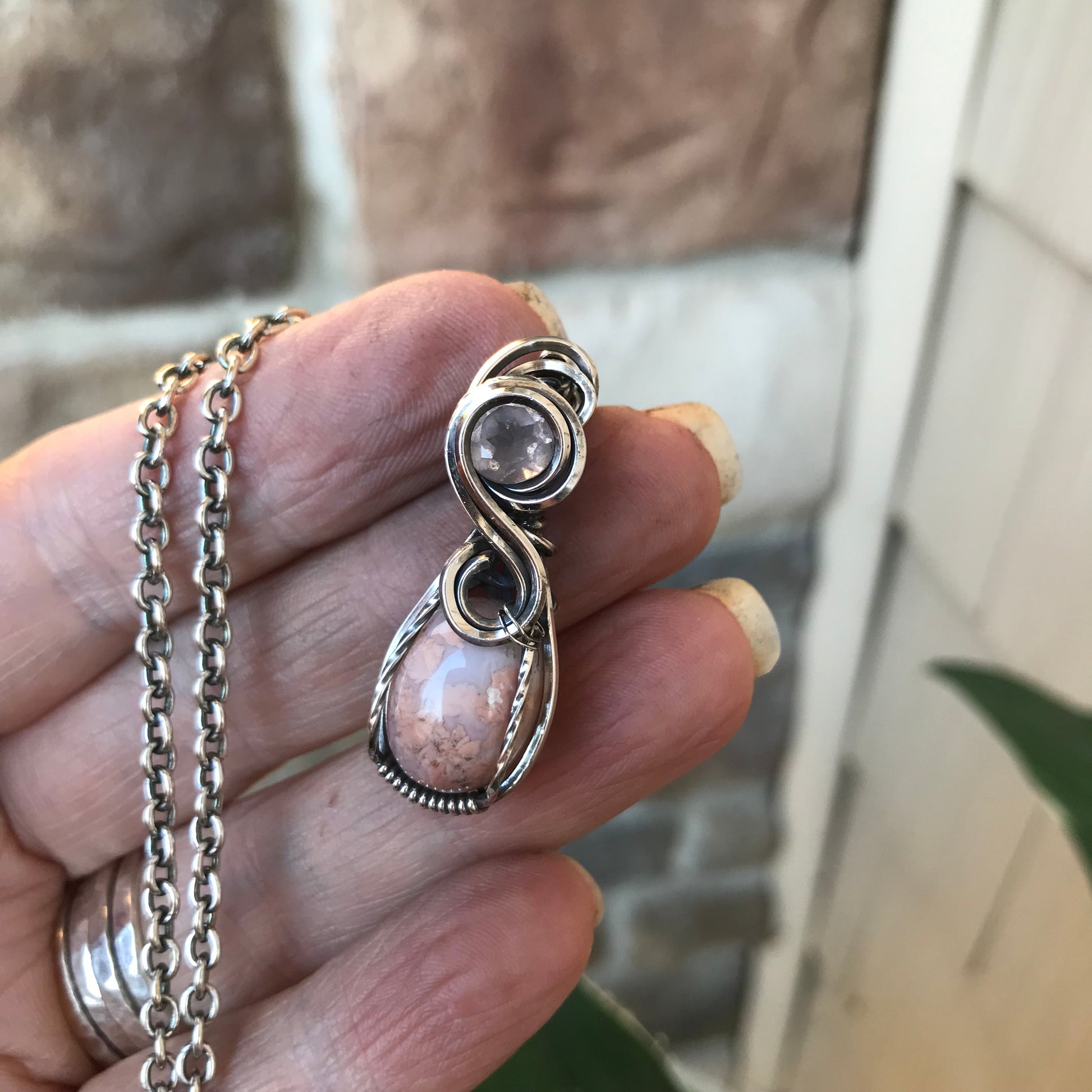 Custom Listing - Cotton Candy Agate & Rose Quartz Sterling Silver Necklace