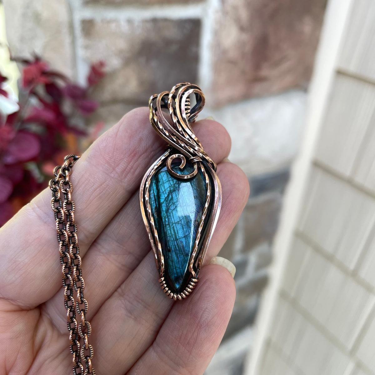 Teal Labradorite Copper Pendant