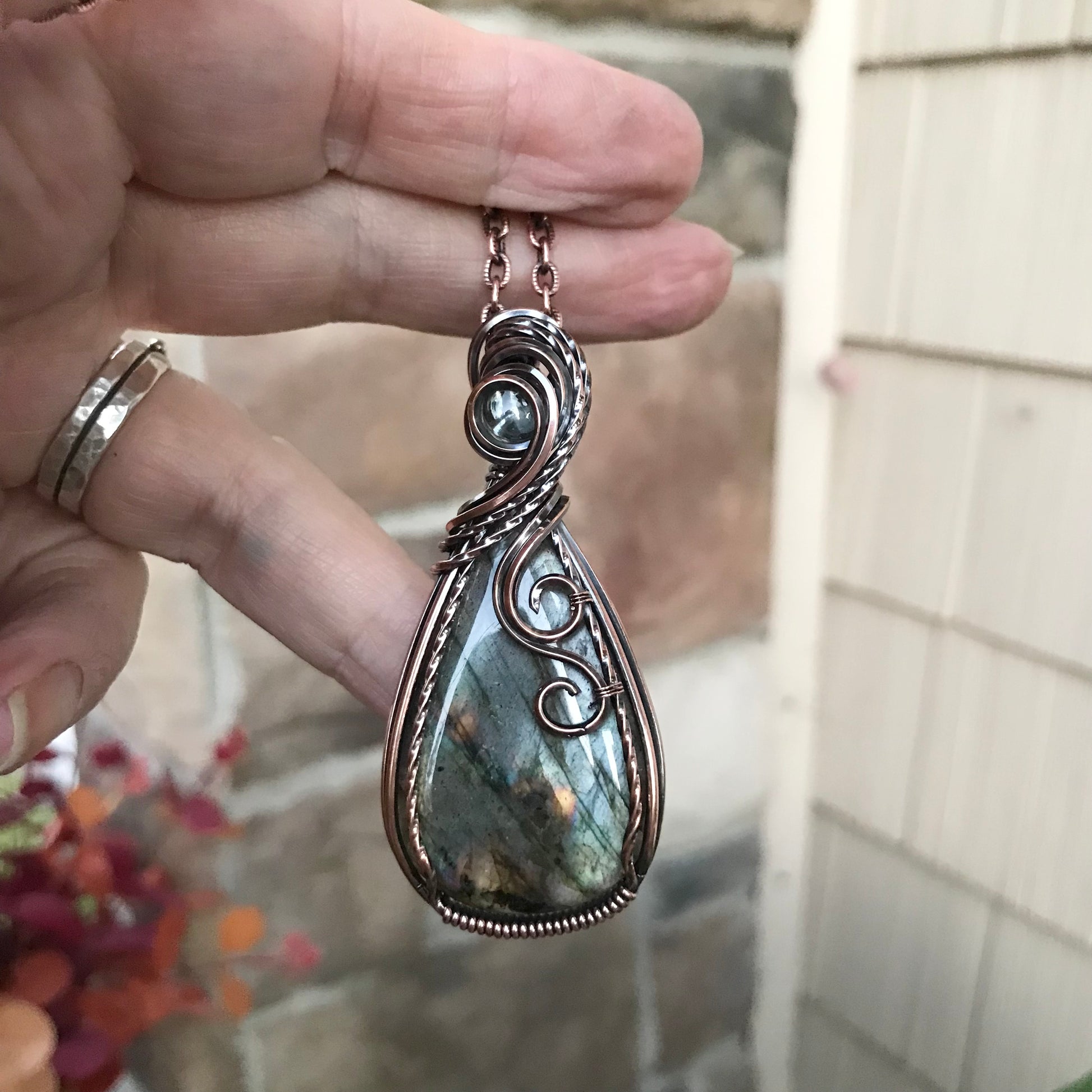 Sage Green Labradorite & Prasiolite Copper Pendant