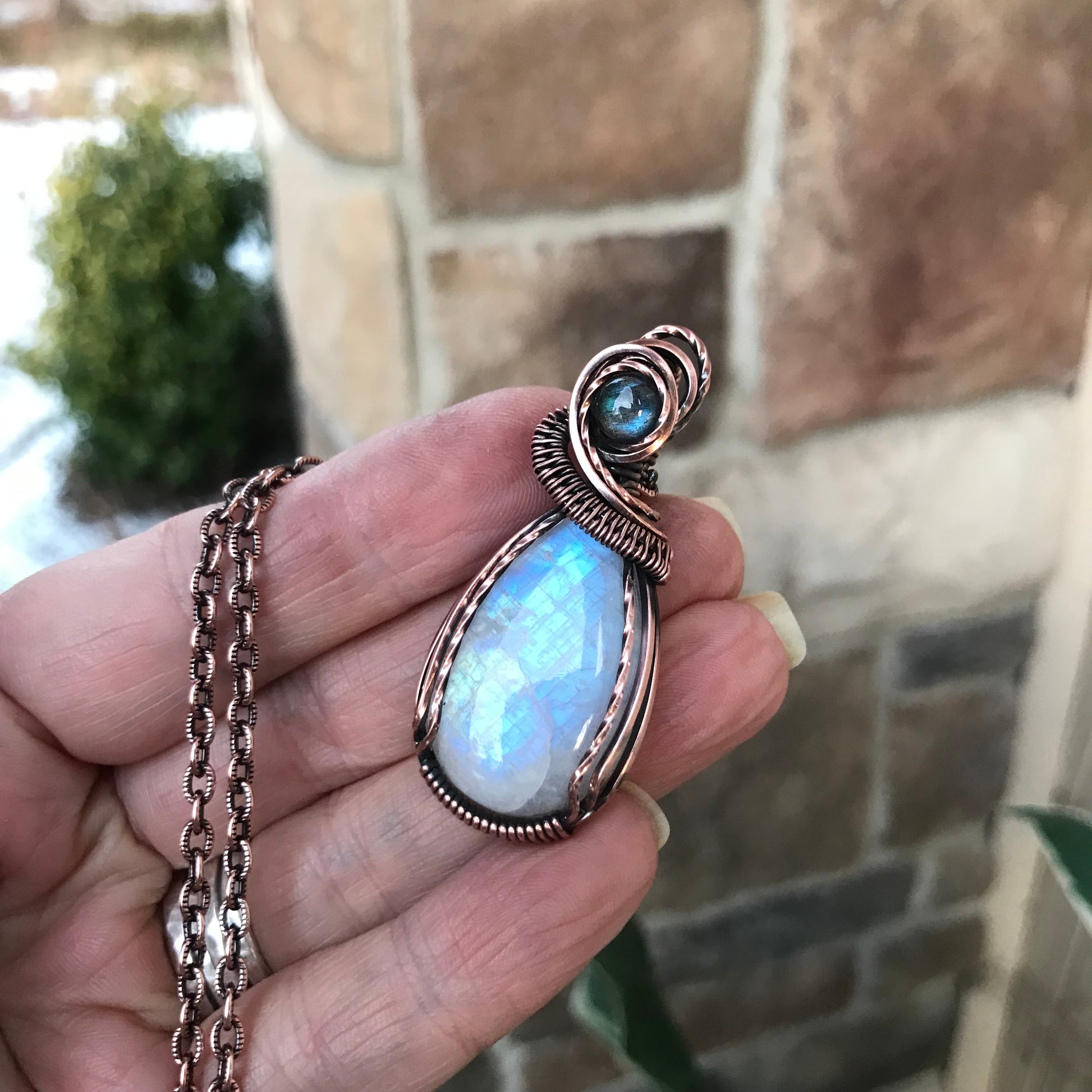 Moonstone & Blue Labradorite Teardrop Copper Necklace