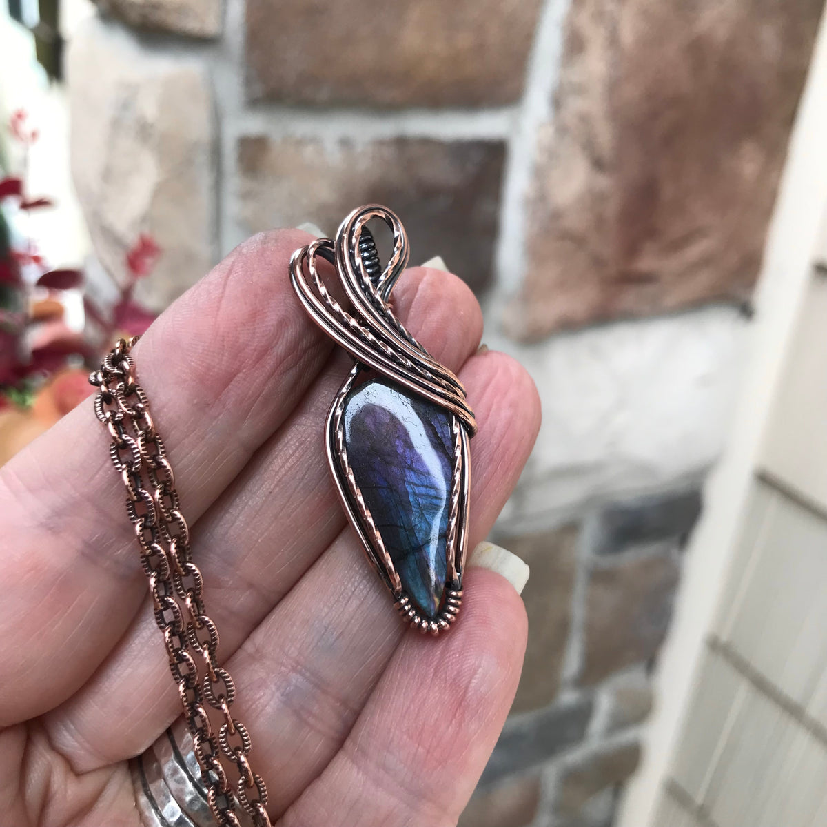 Purple Rainbow Labradorite Copper Pendant