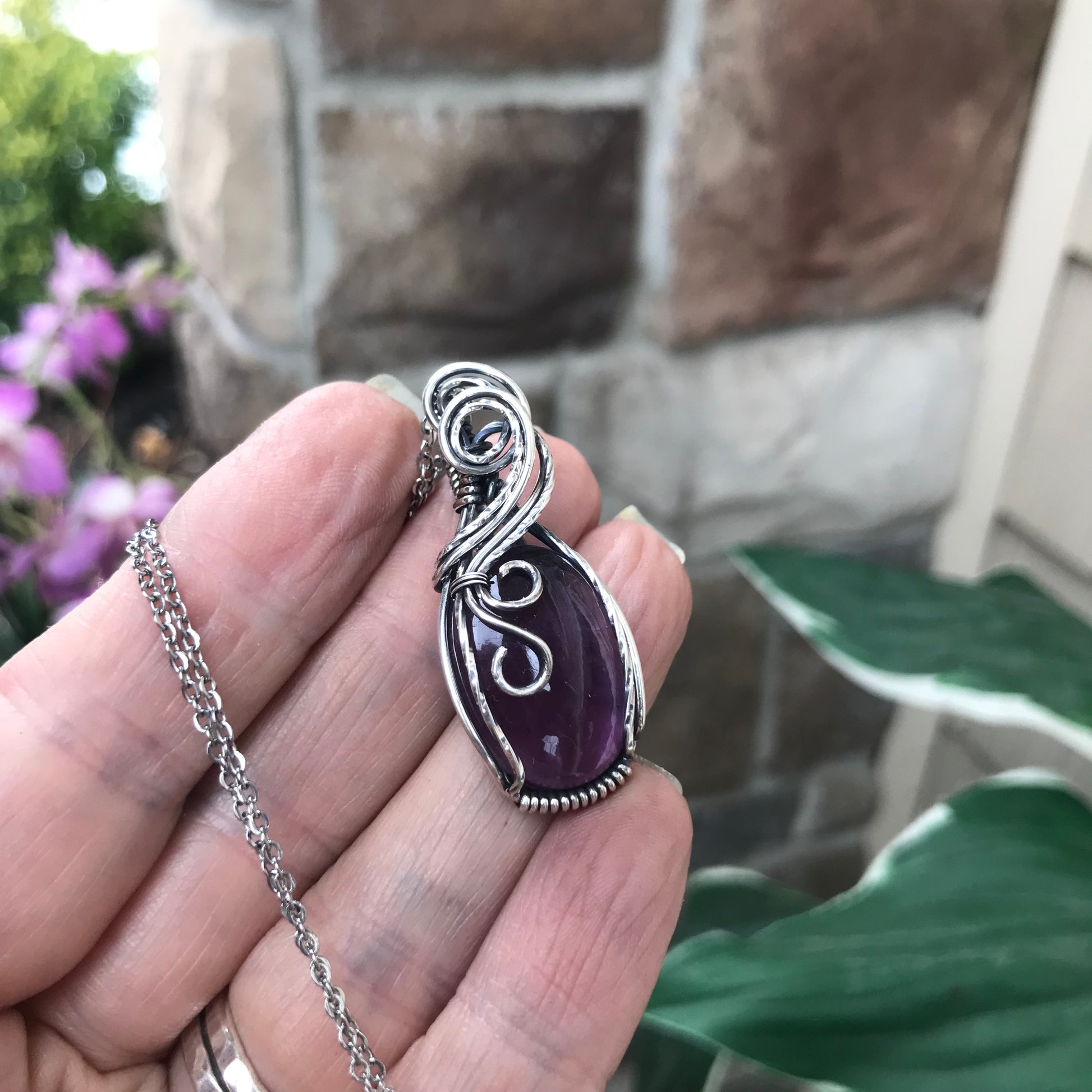 Amethyst Oval Sterling Silver Necklace