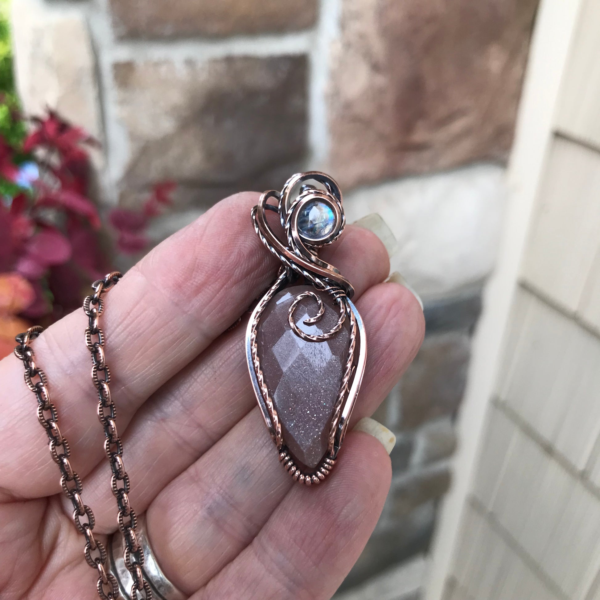 Peach Moonstone Copper Pendant