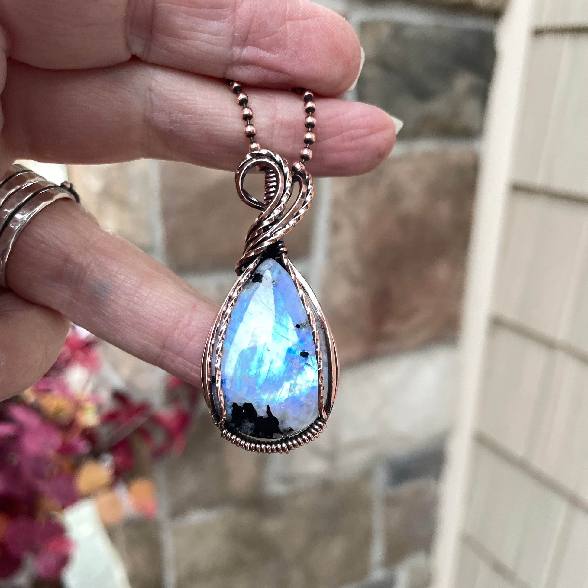 Moonstone with Black Tourmaline Copper Necklace