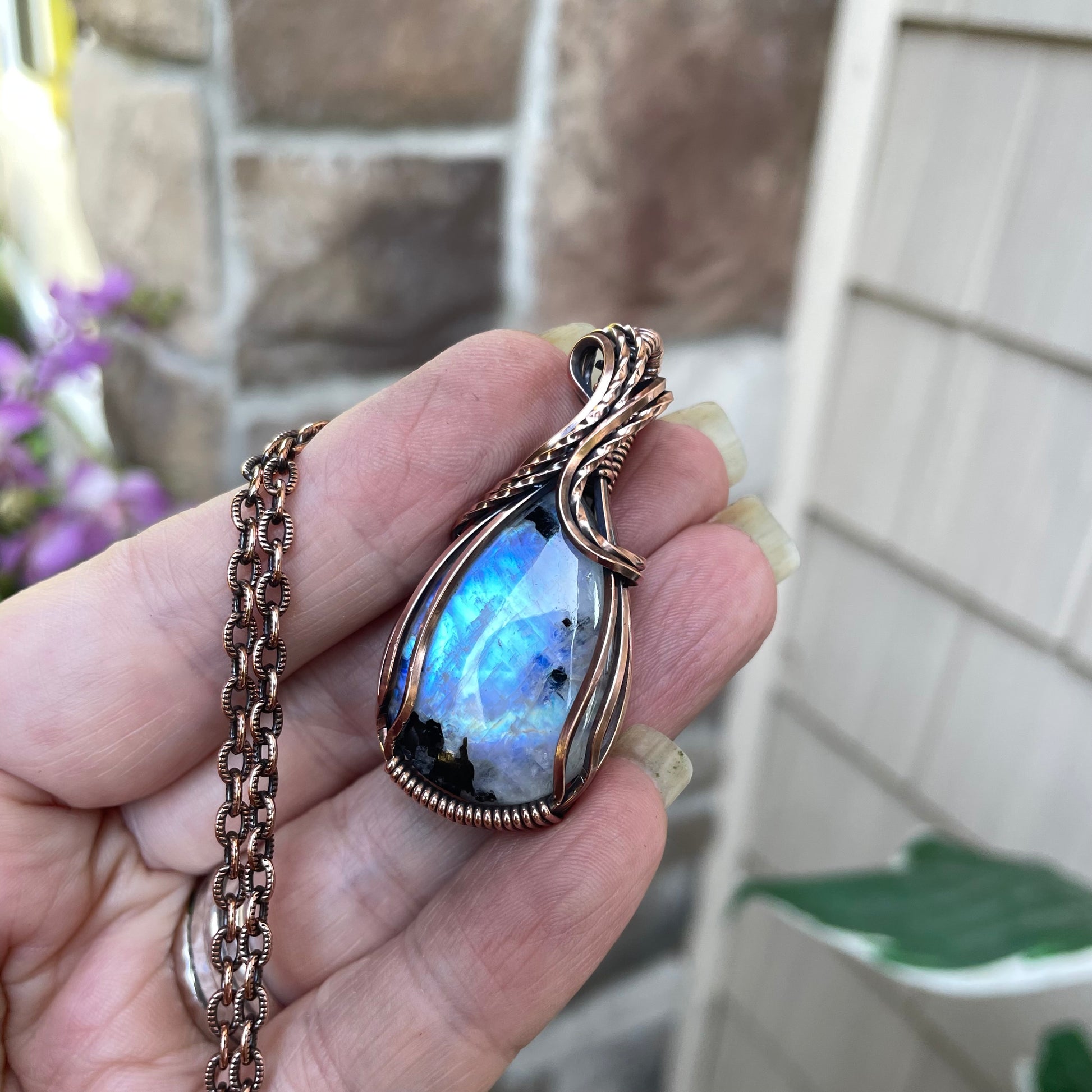 Moonstone with Black Tourmaline Copper Necklace