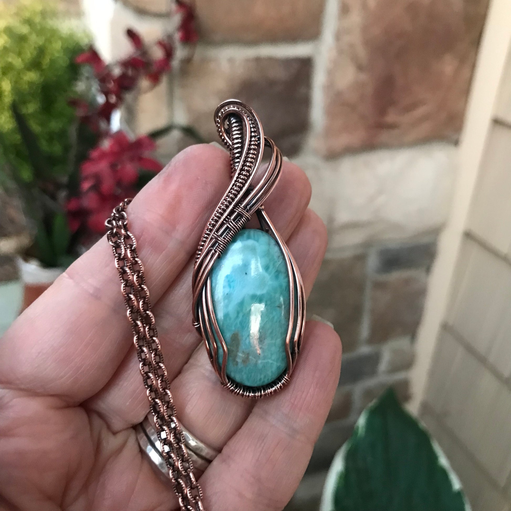 Larimar Oval Copper Pendant