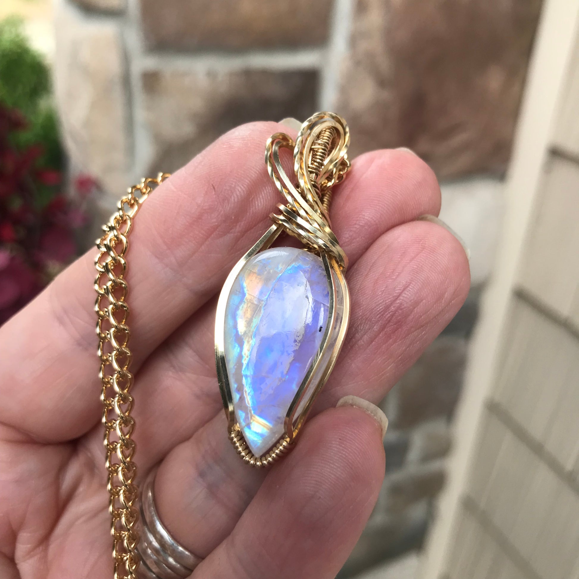 Moonstone Slender Brass Pendant