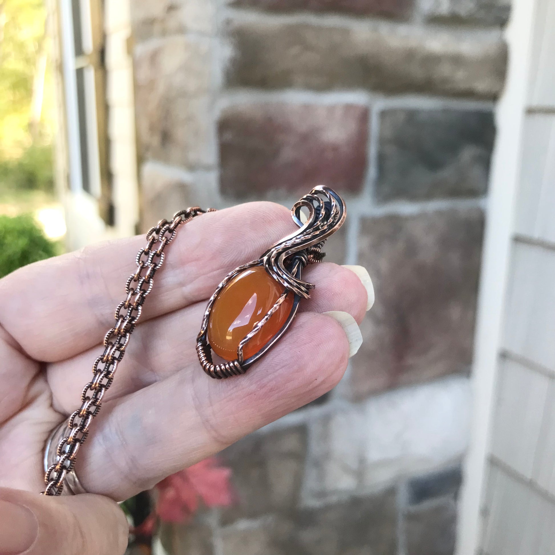 Carnelian Small Oval Copper Necklace