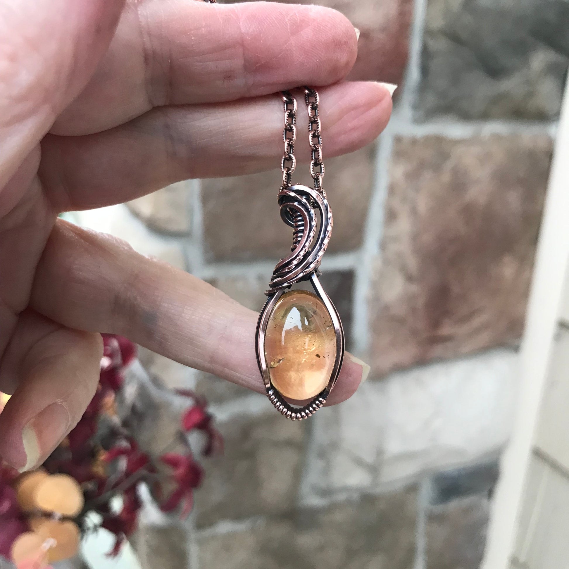 Citrine Small Oval Copper Pendant