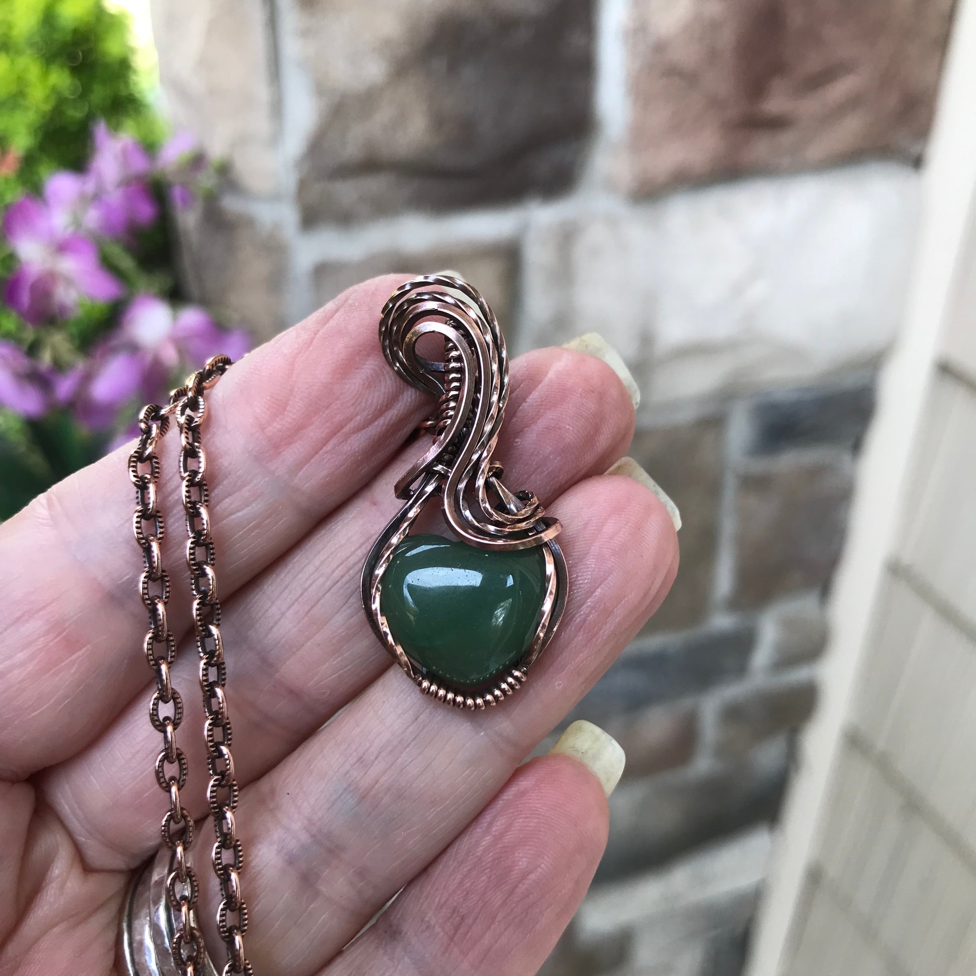 Aventurine Copper Heart Pendant