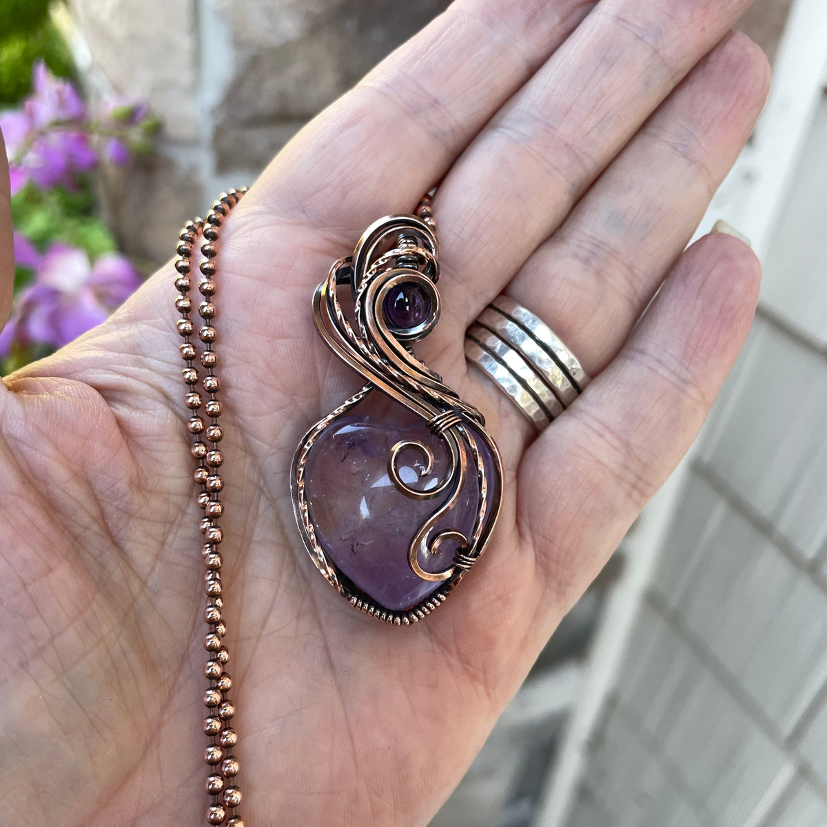 Amethyst Copper Heart Necklace
