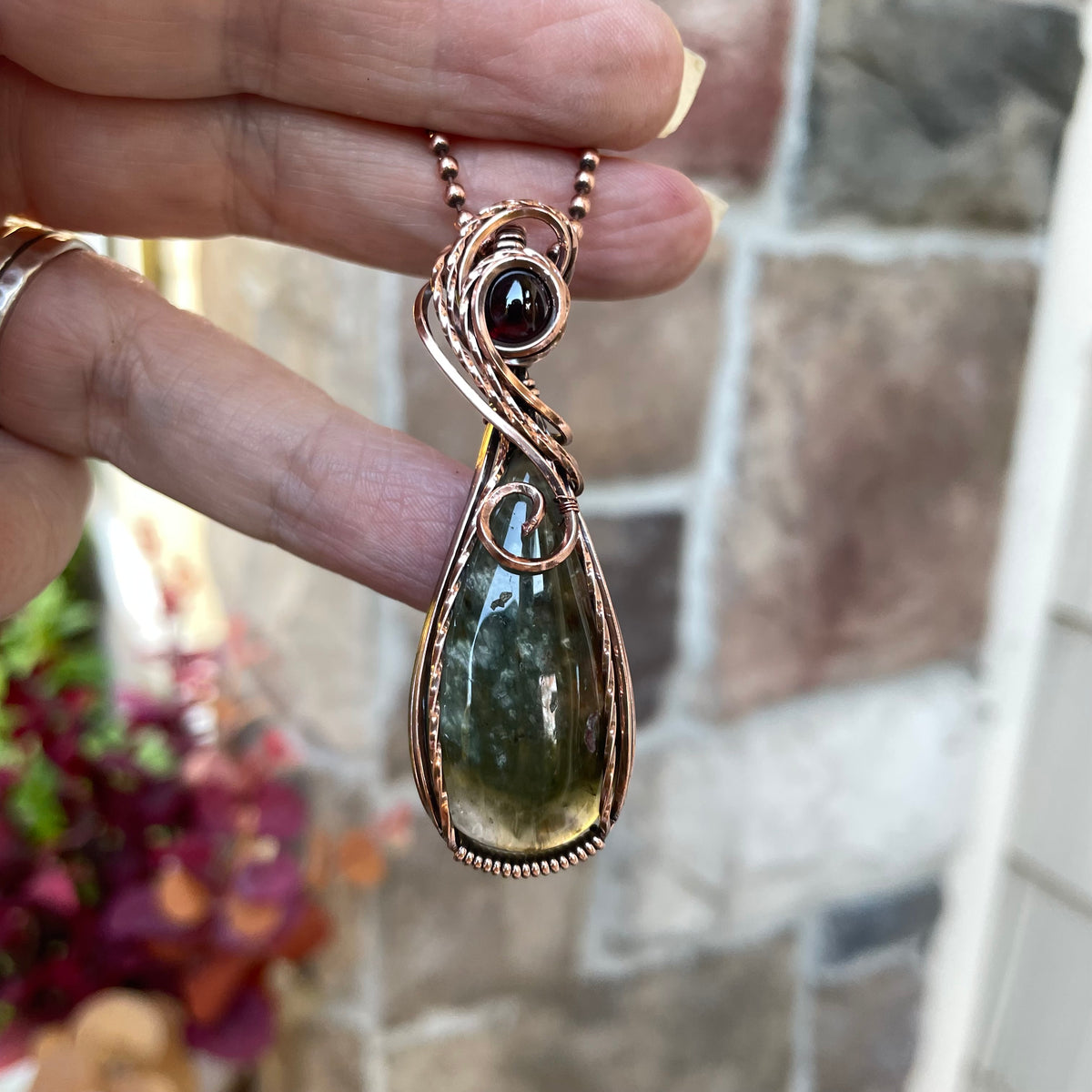 Lodolite Garden Quartz & Garnet Copper Necklace