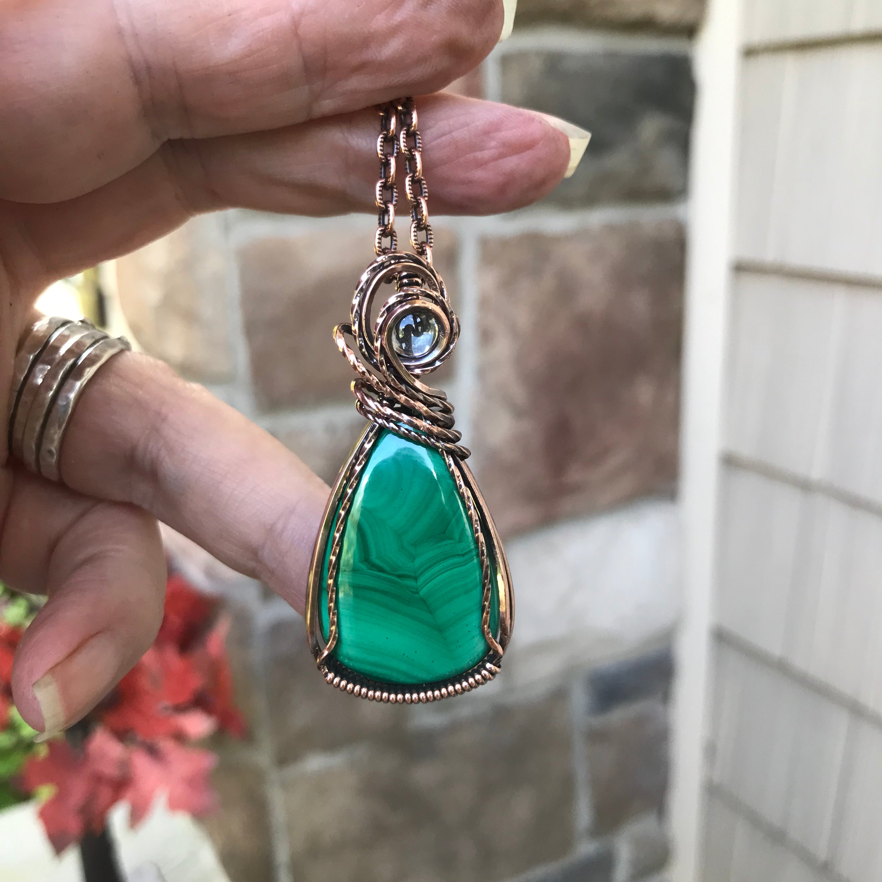 Malachite and Prasiolite Accent Copper Necklace