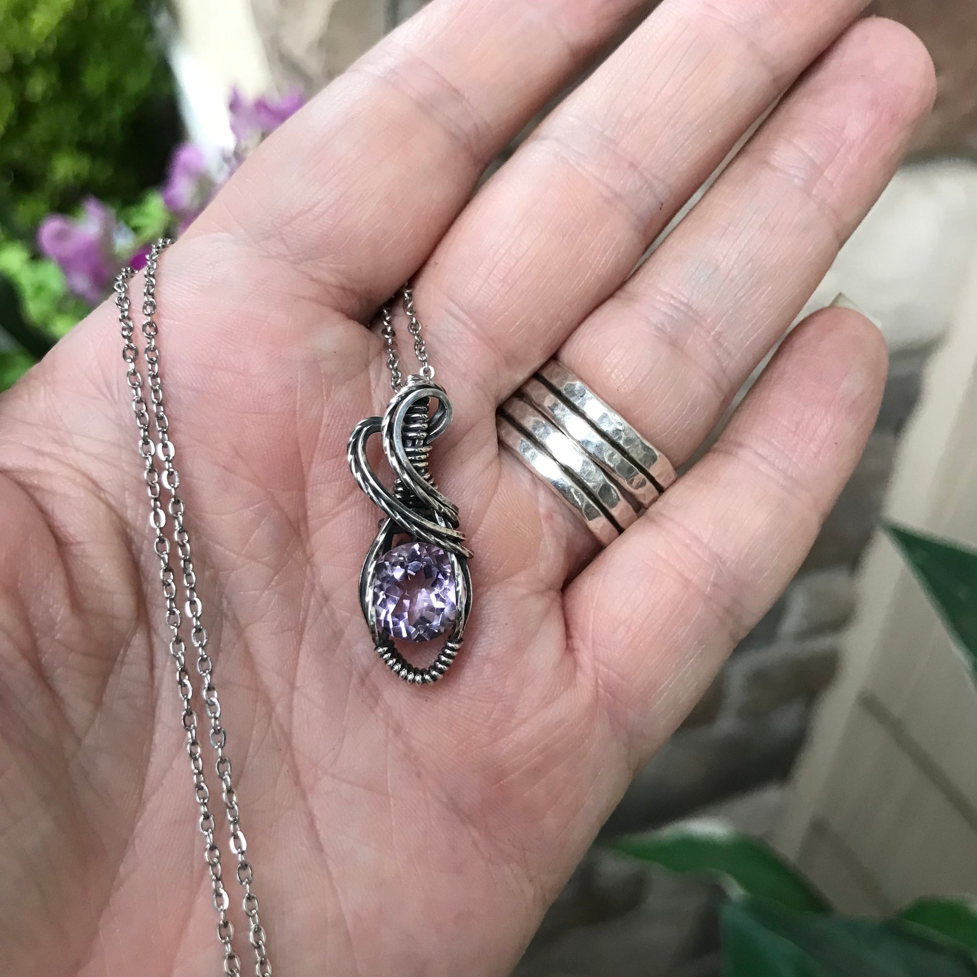 Pink Amethyst Sterling Silver Mini Pendant