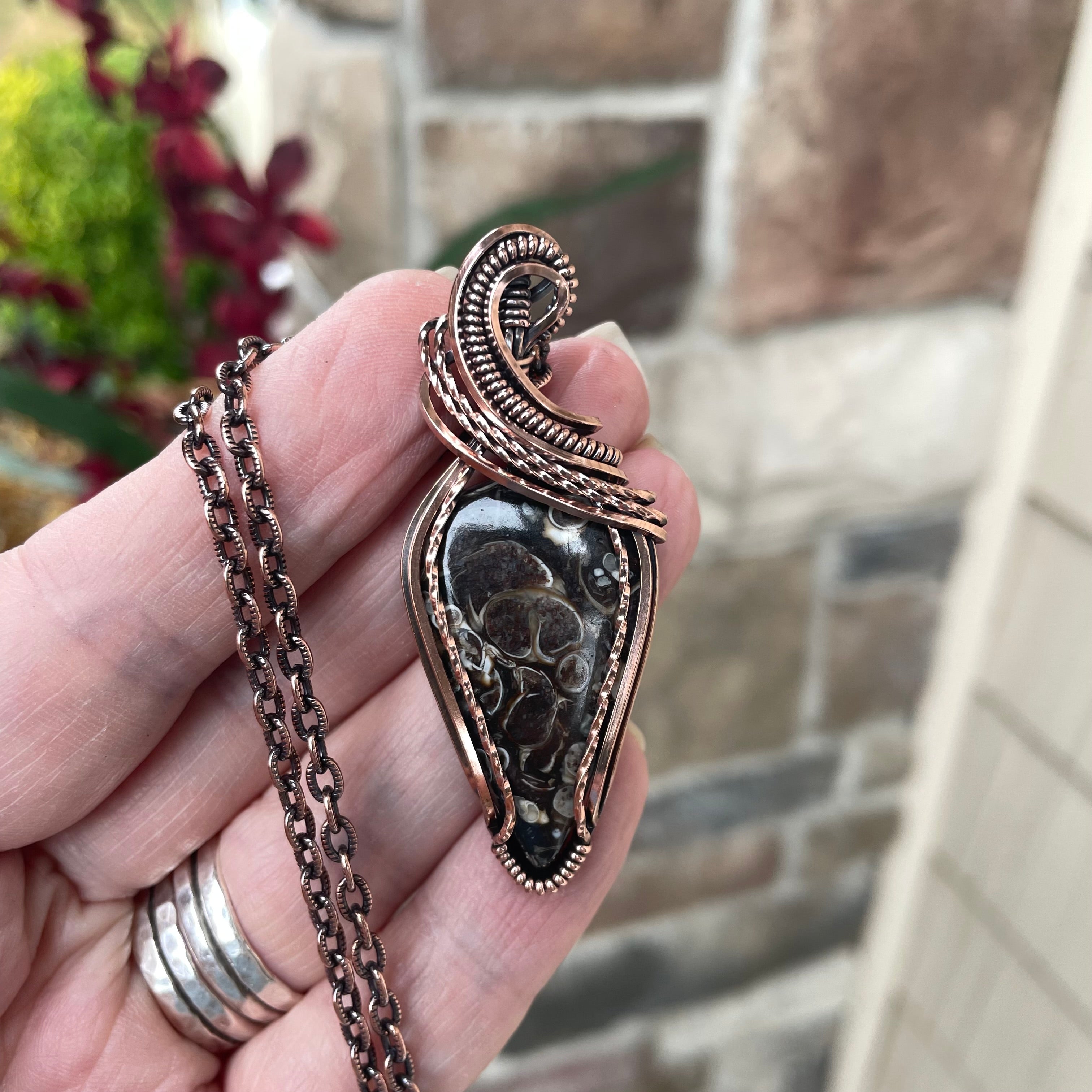 Turritella Agate Copper Pendant