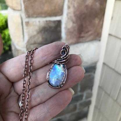 Moonstone Faceted Oval Swirly Copper Necklace