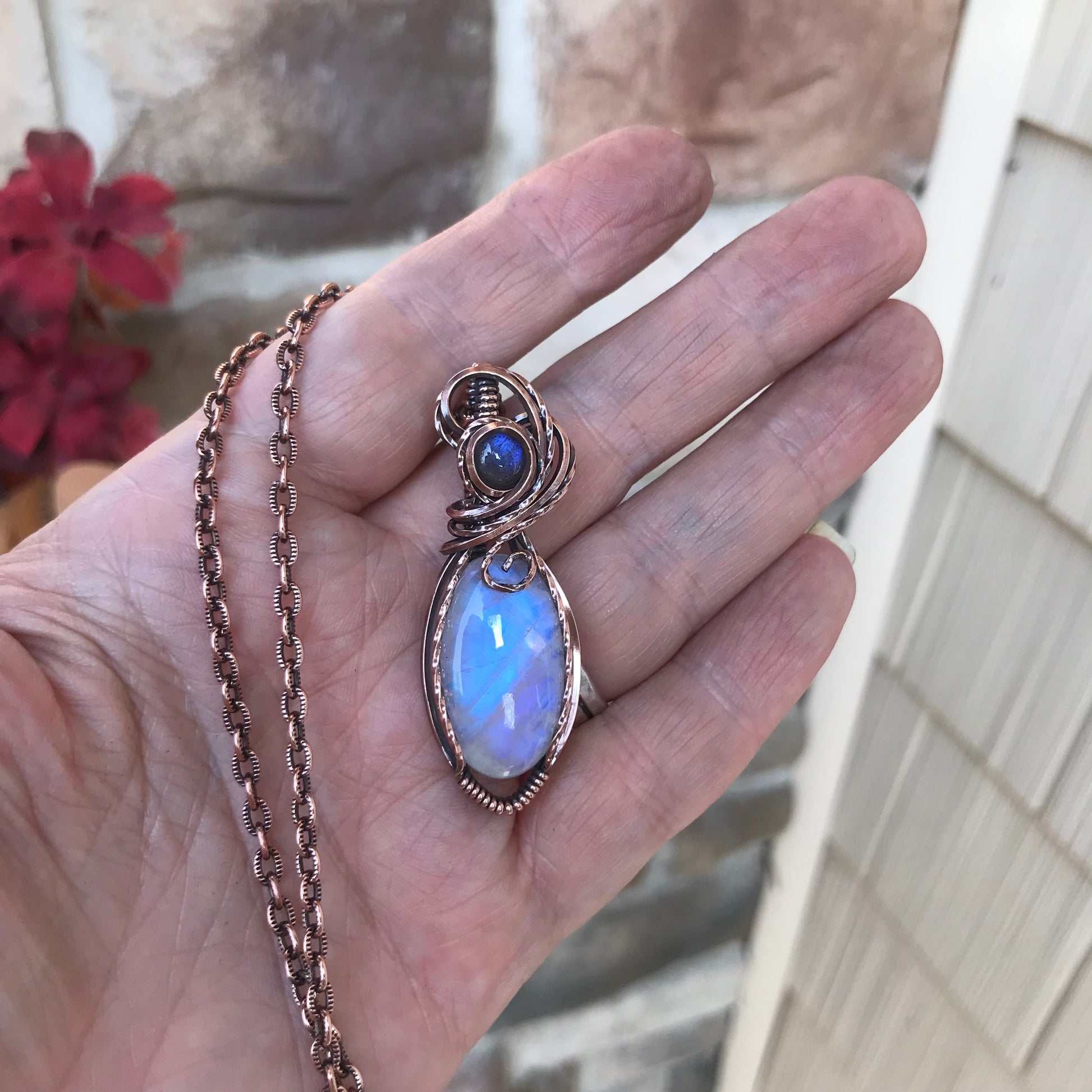 Moonstone & Blue Labradorite Copper Pendant