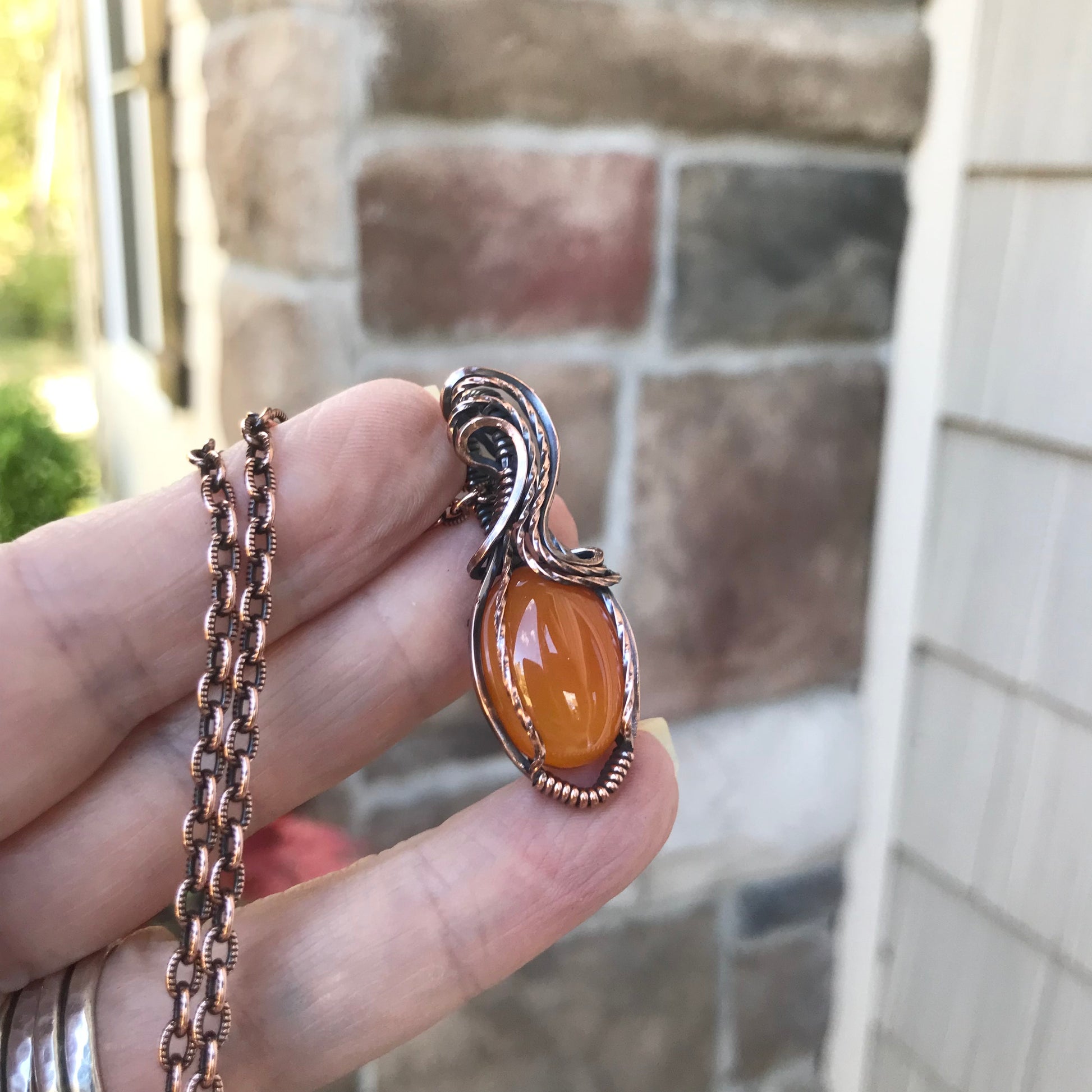 Carnelian Small Oval Copper Necklace