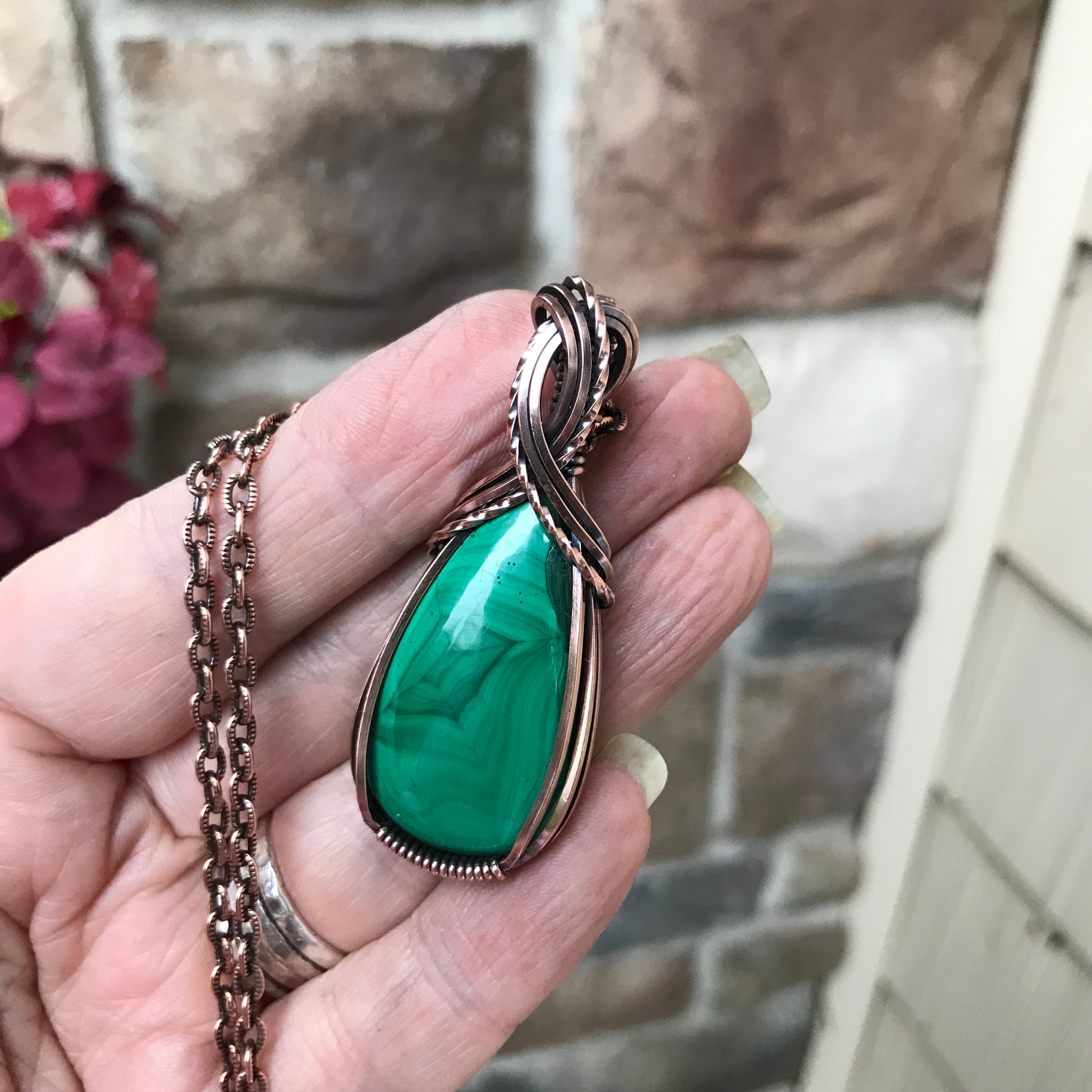 Malachite Copper Teardrop Pendant