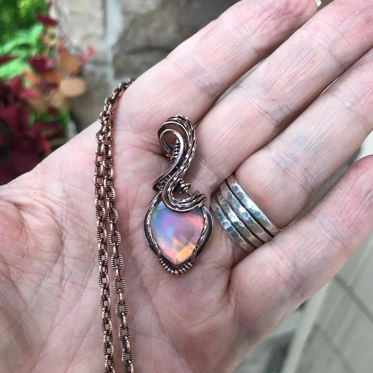 Aurora Opal Pastel Copper Pendant