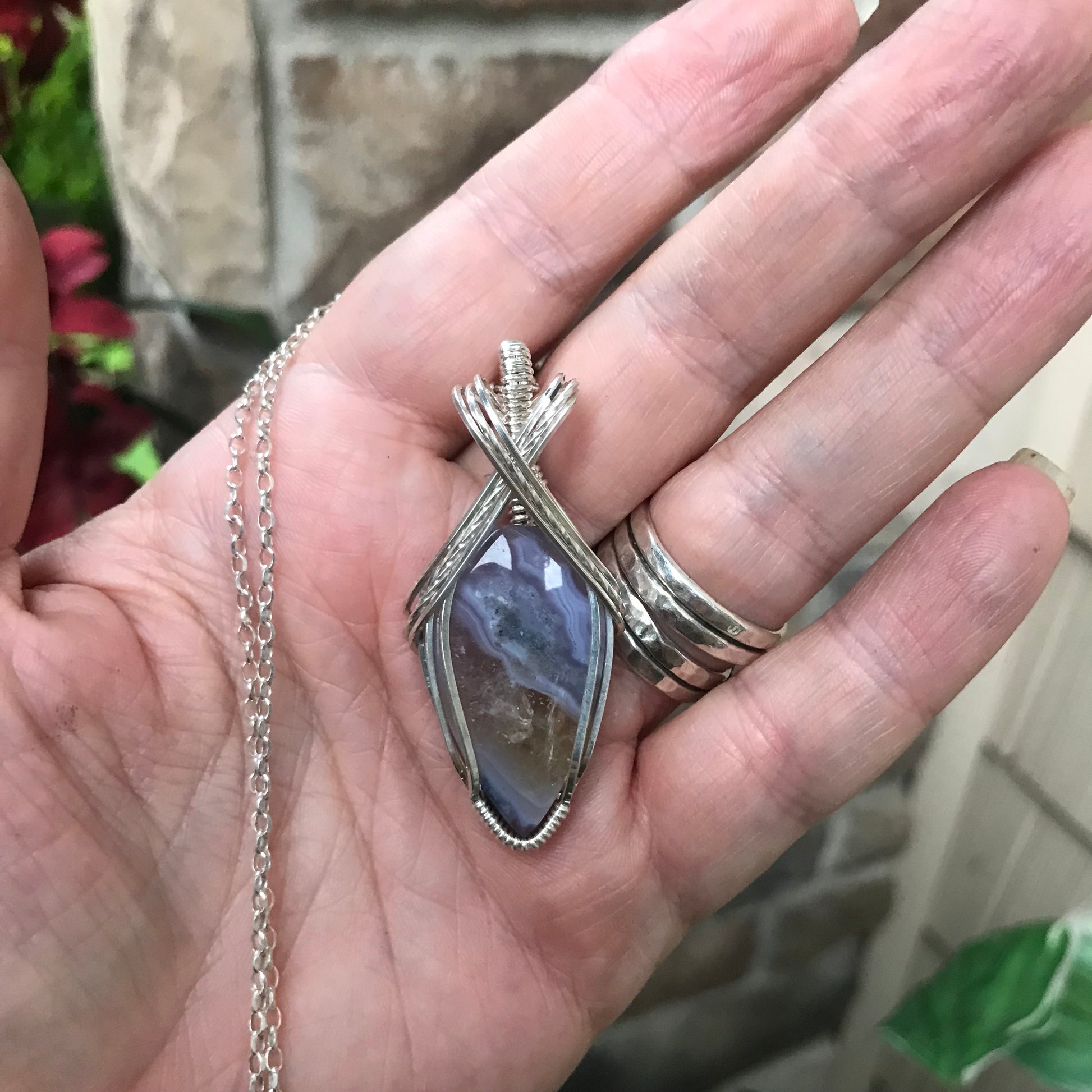 CUSTOM LISTING - Purple Moss Agate Chalcedony Sterling Silver Necklace
