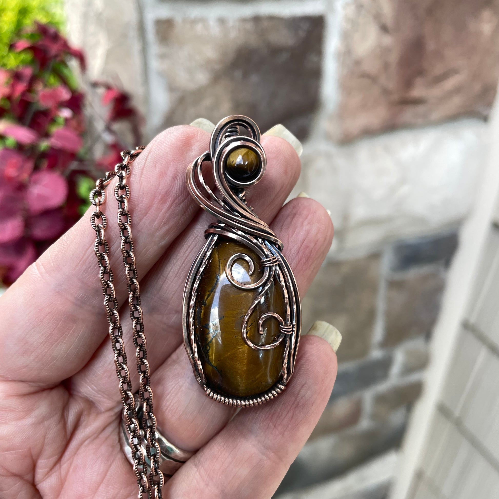 Tiger Eye Oval Copper Pendant