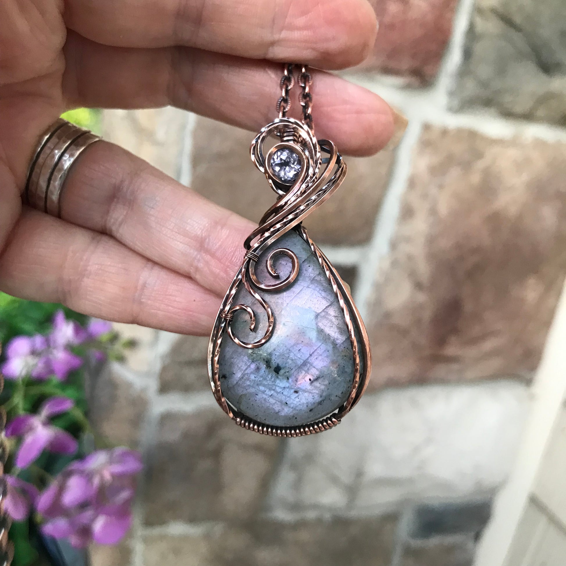 Purple Lavender Labradorite Copper Pendant