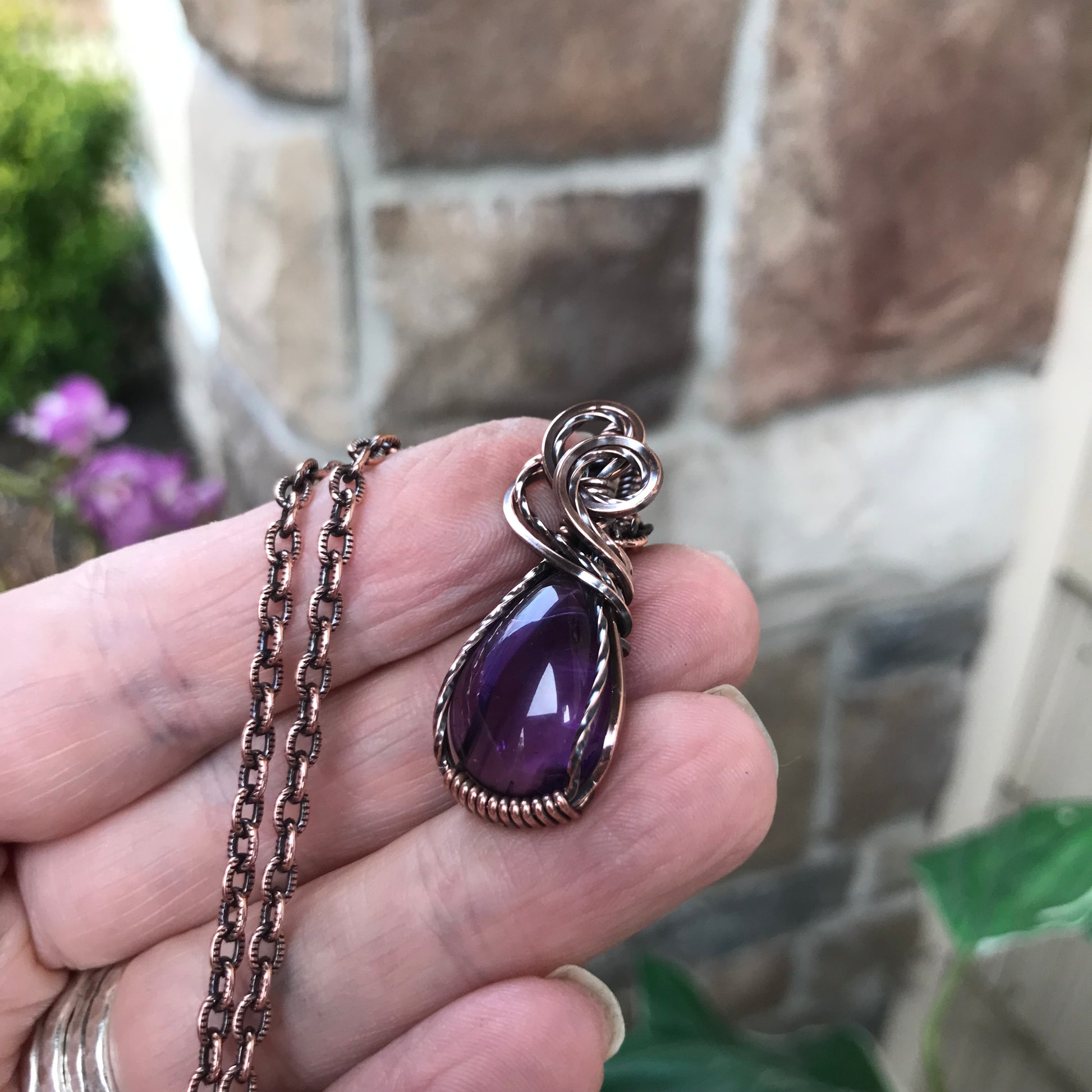 Amethyst Small Teardrop Copper Pendant