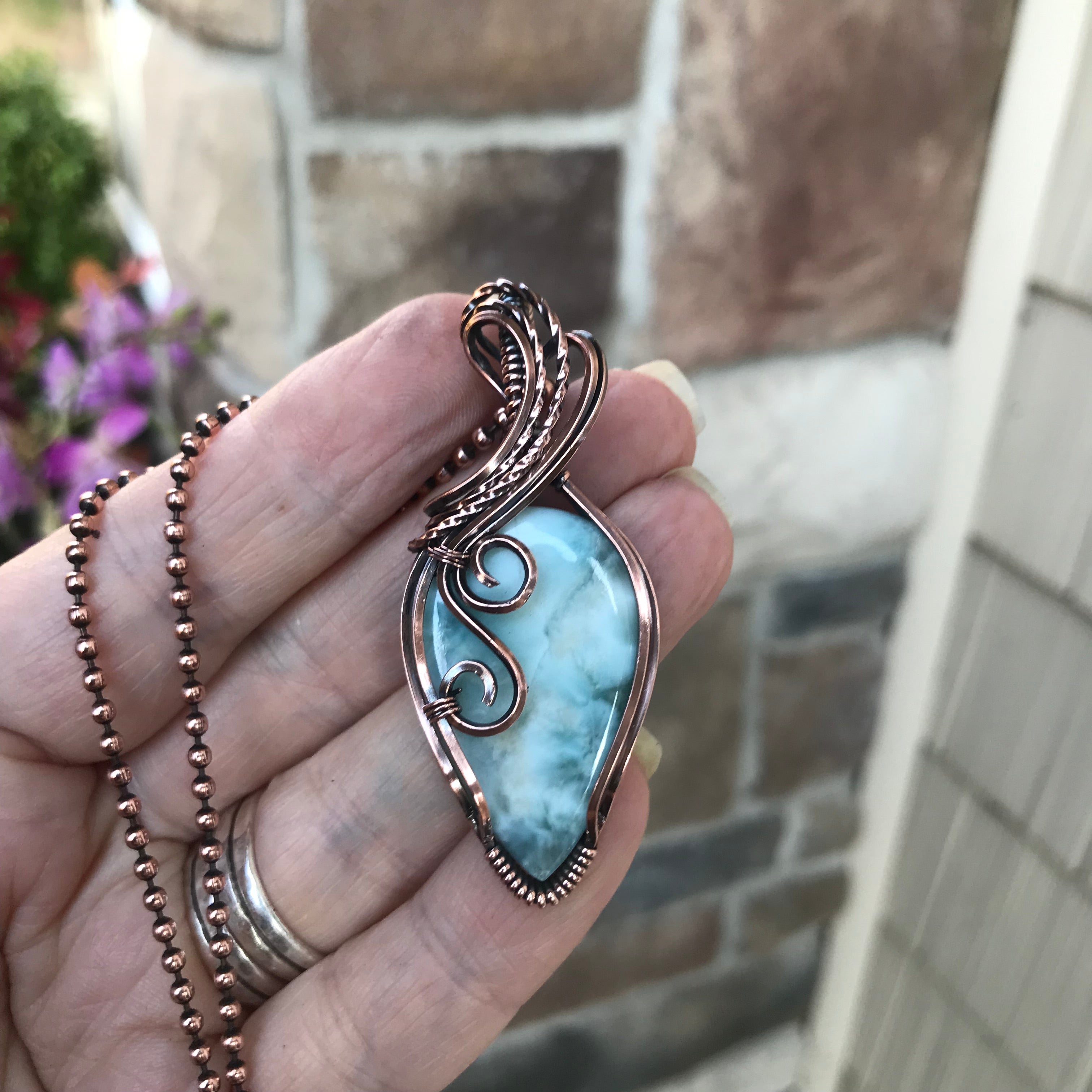Larimar Copper Swirly Necklace