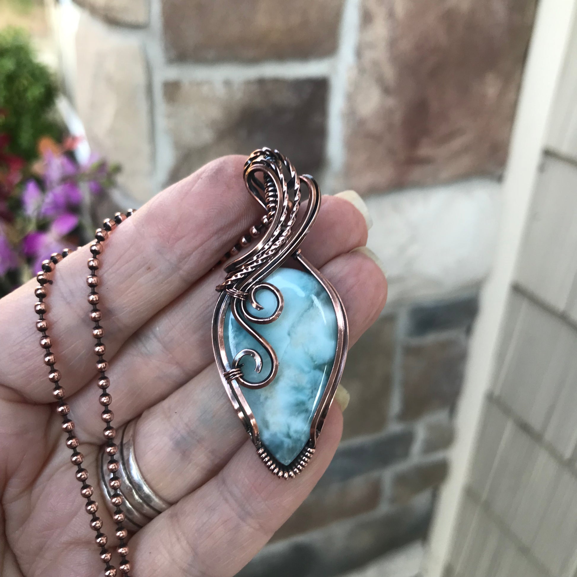 Larimar Copper Swirly Necklace