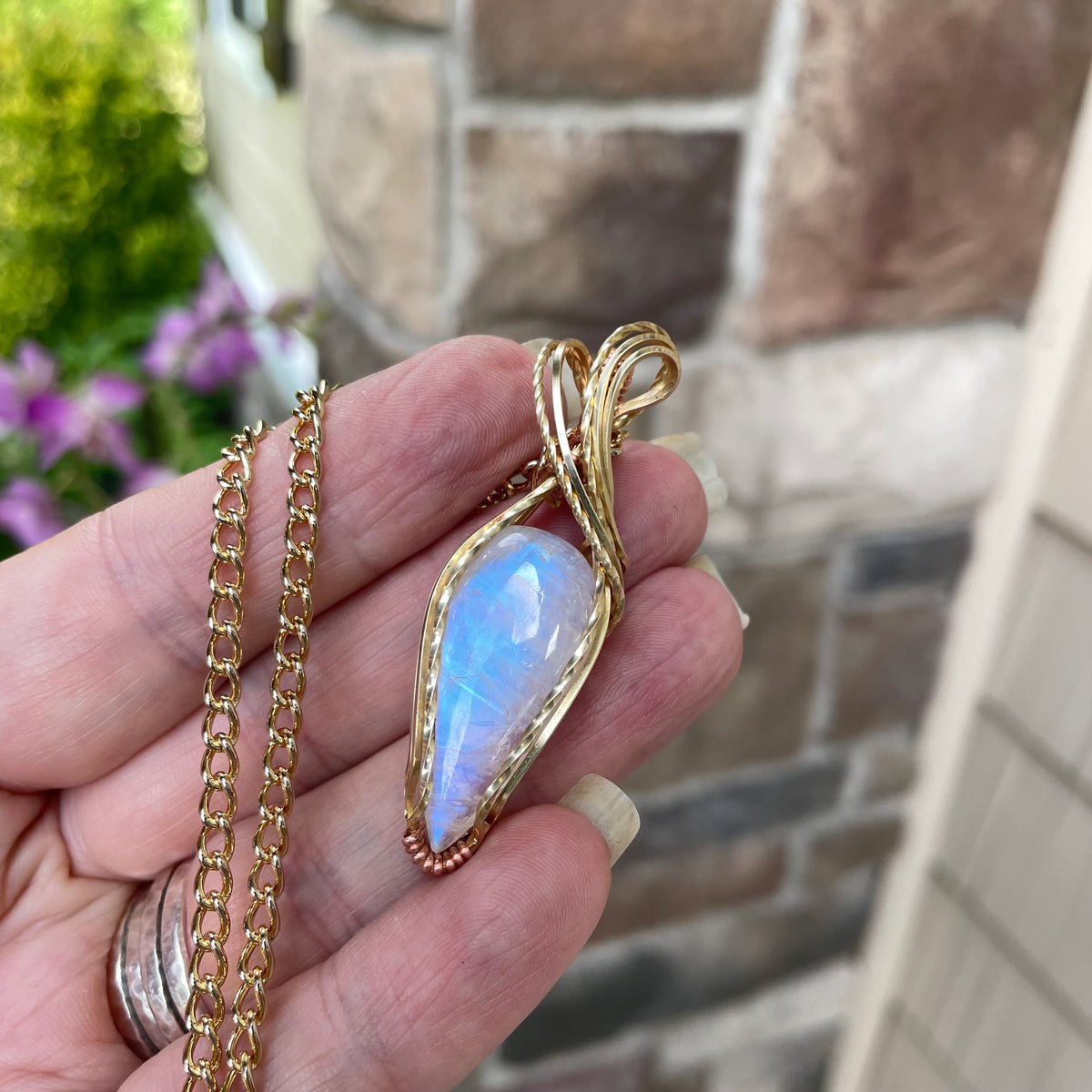 Moonstone Teardrop Brass Pendant