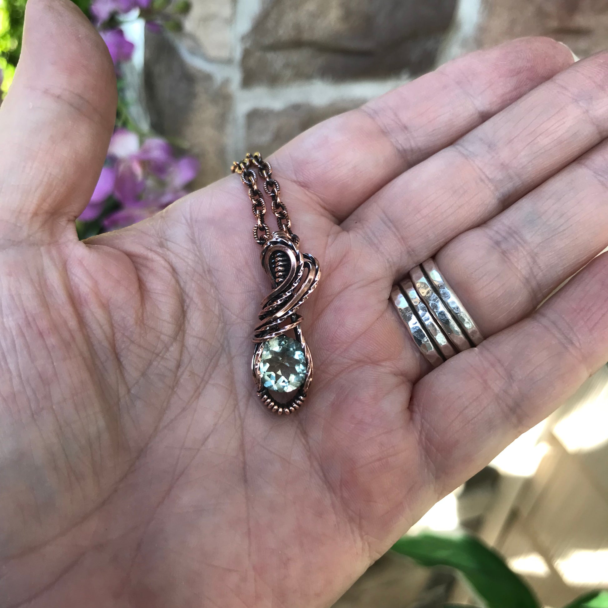 Faceted Prasiolite Mini Copper Pendant