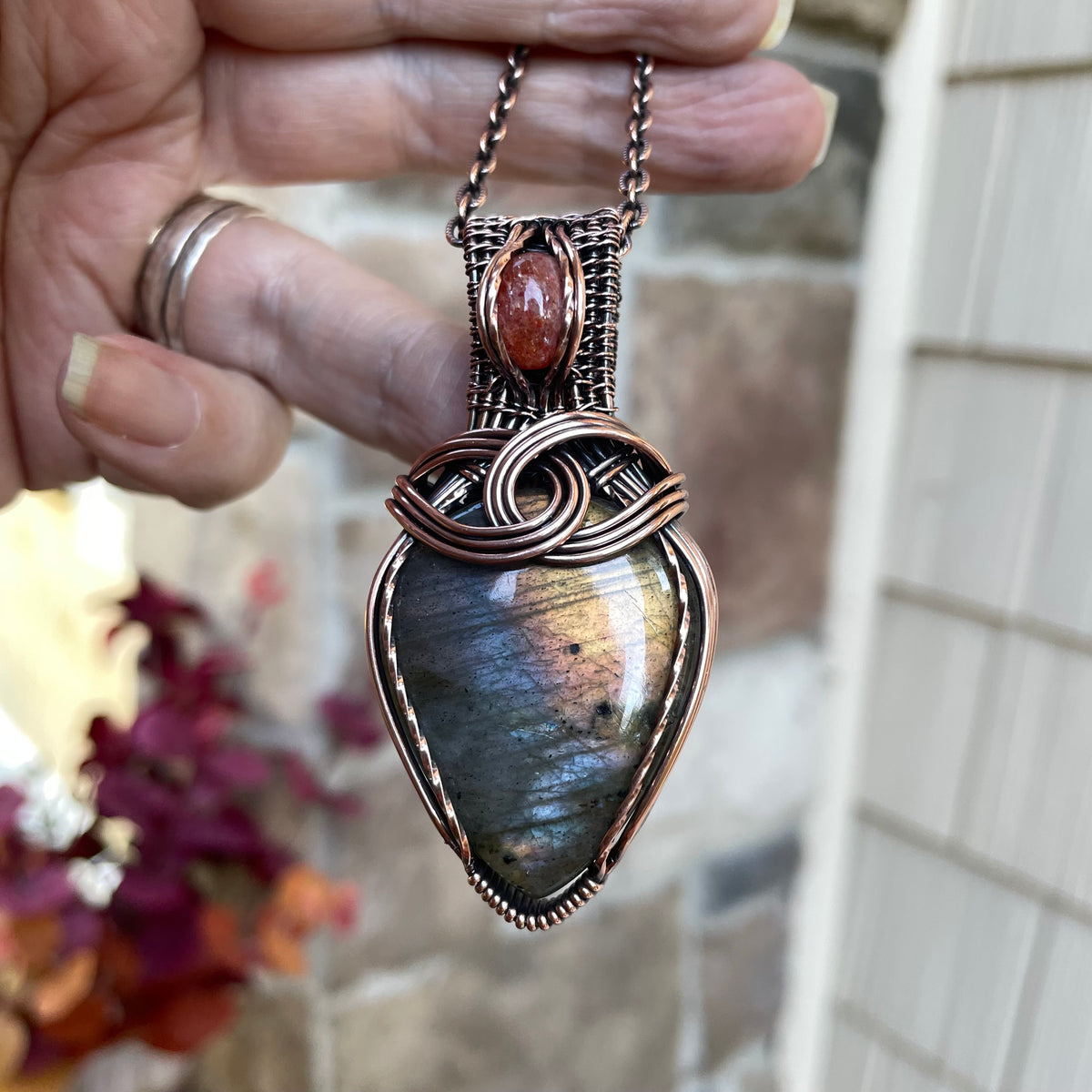 Blue Gold Labradorite & Sunstone Copper Necklace